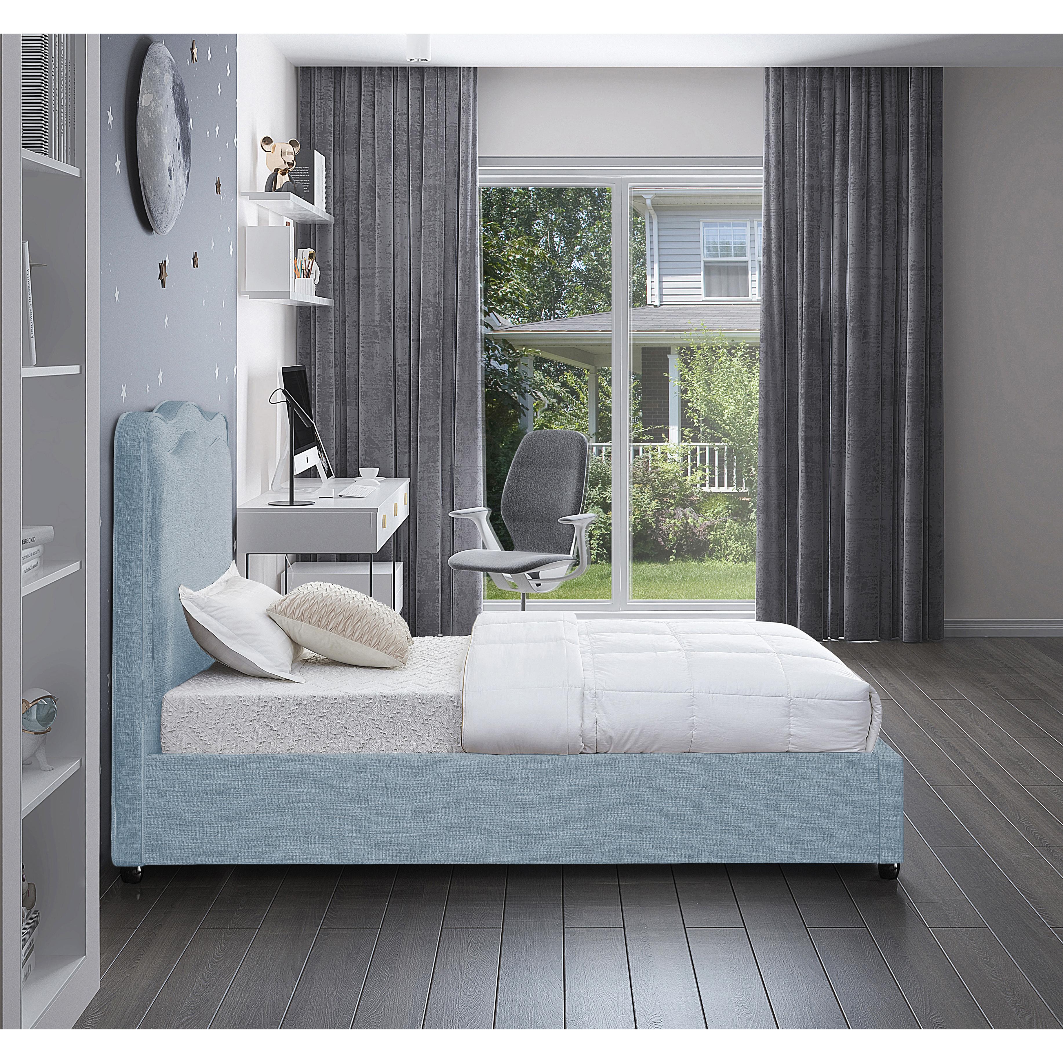 Meridian Felix Light Blue Linen Textured Fabric Twin Bed