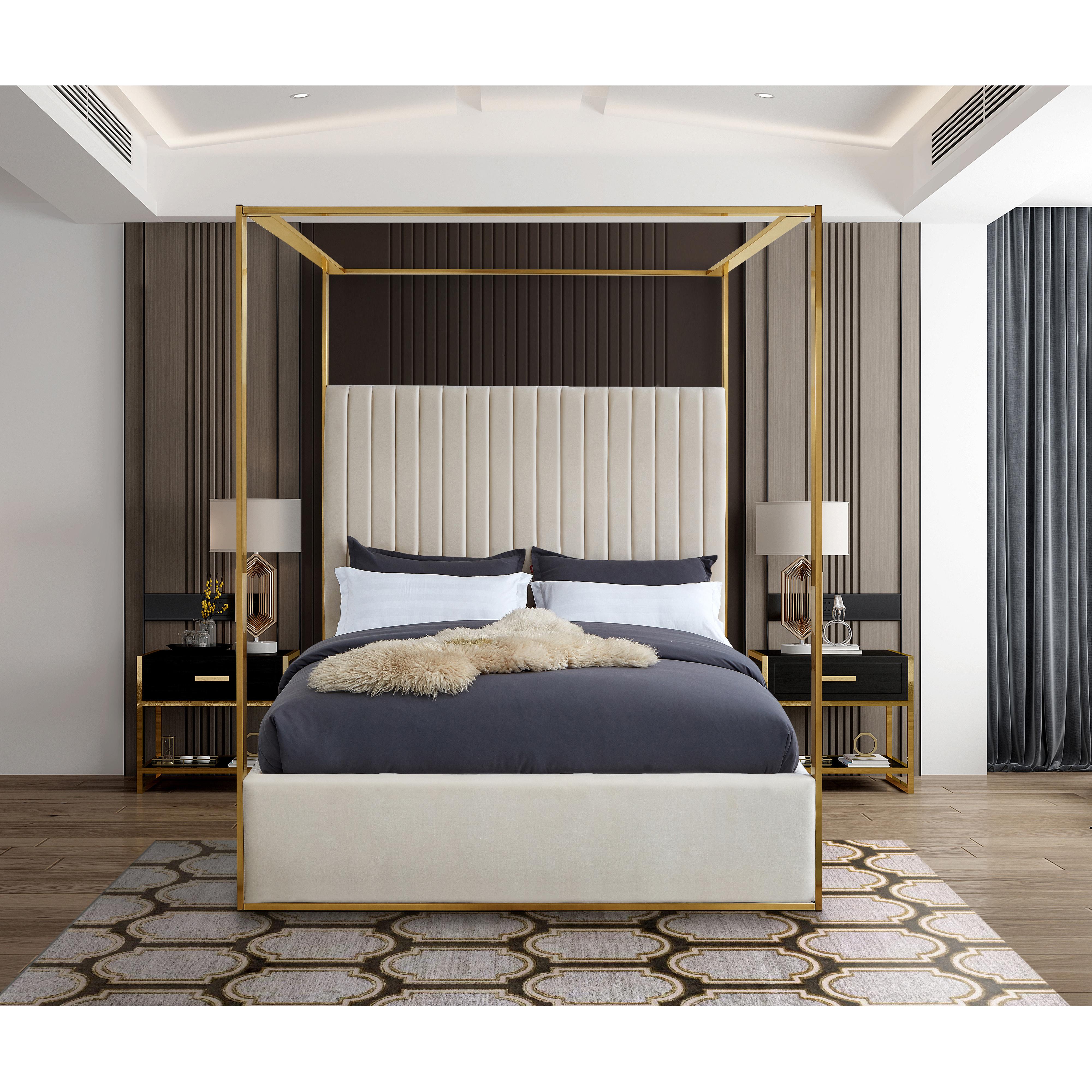 Meridian Jones Cream Velvet Queen Bed