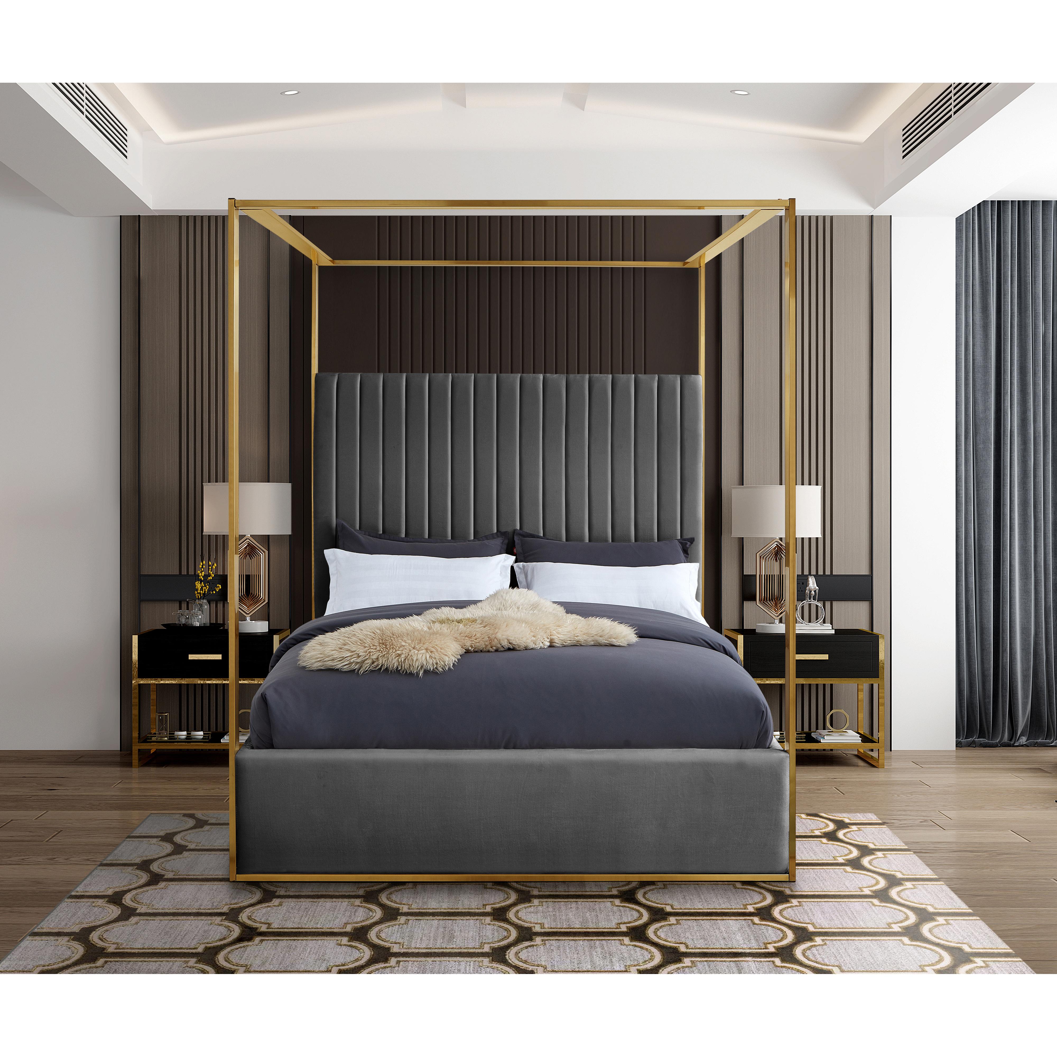 Meridian Jones Grey Velvet King Bed