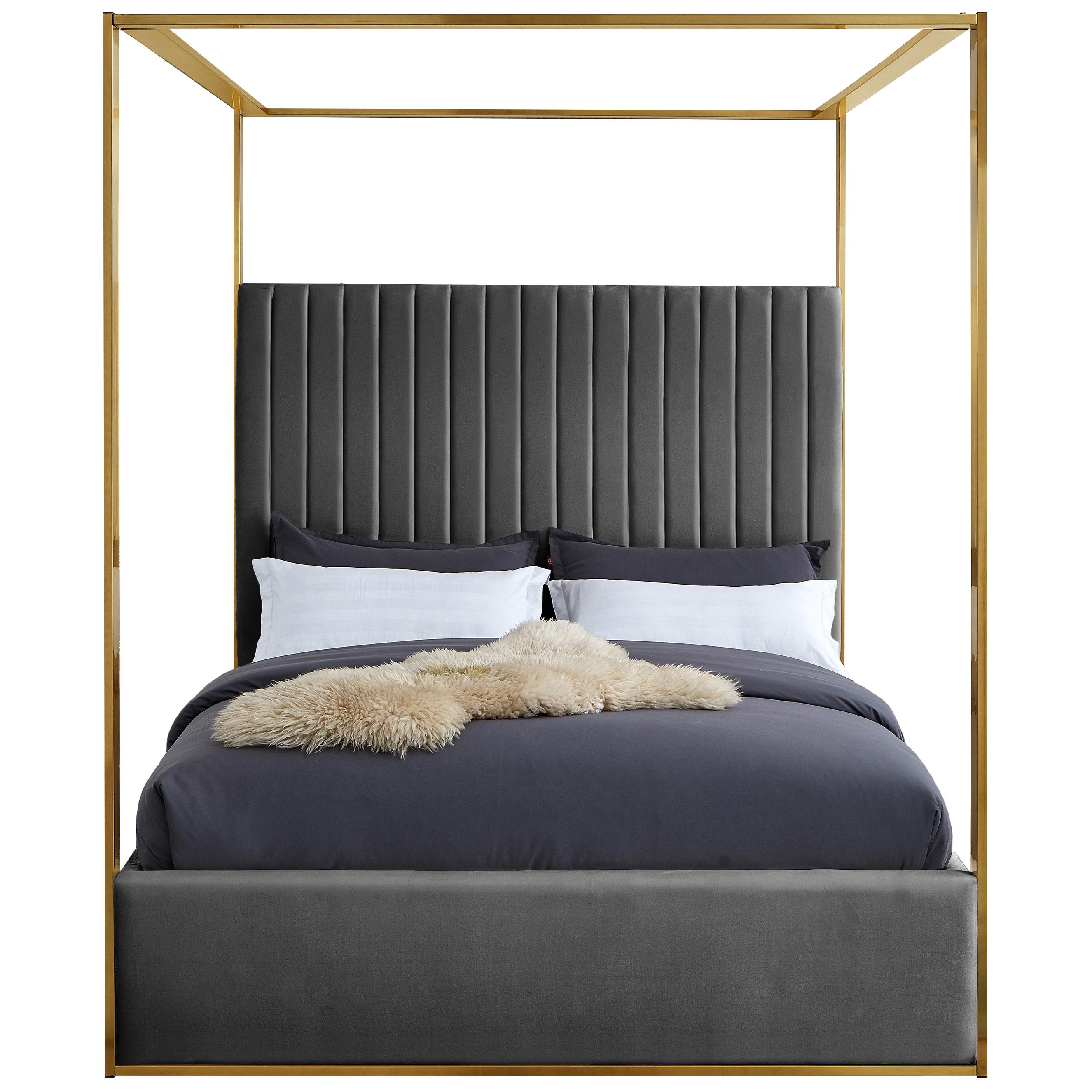 Meridian Jones Grey Velvet Queen Bed