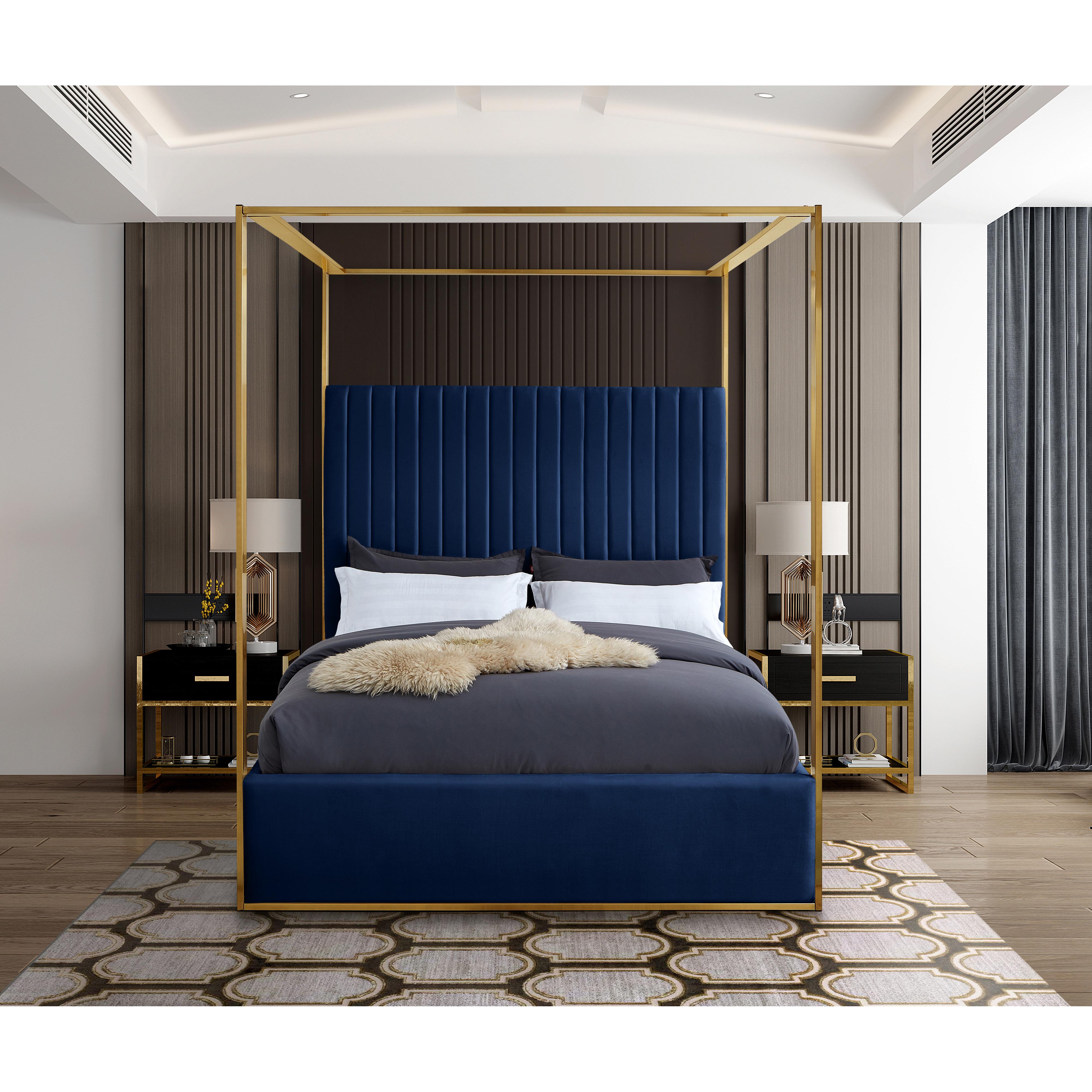 Meridian Jones Navy Velvet King Bed