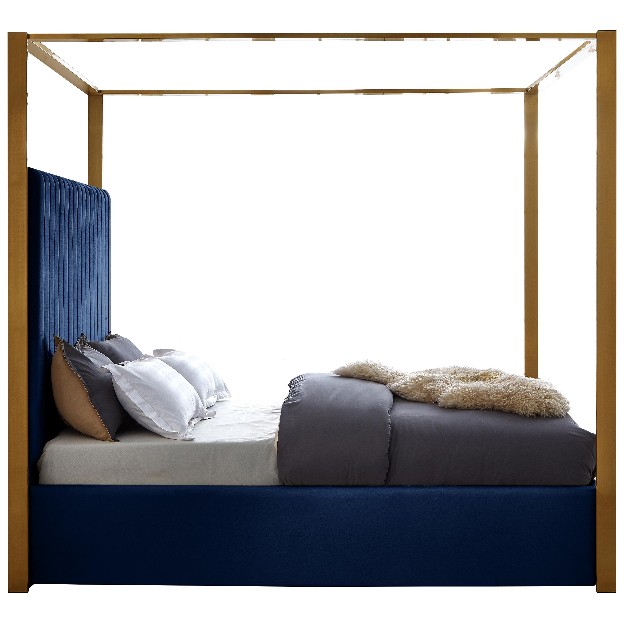 Meridian Jones Navy Velvet King Bed