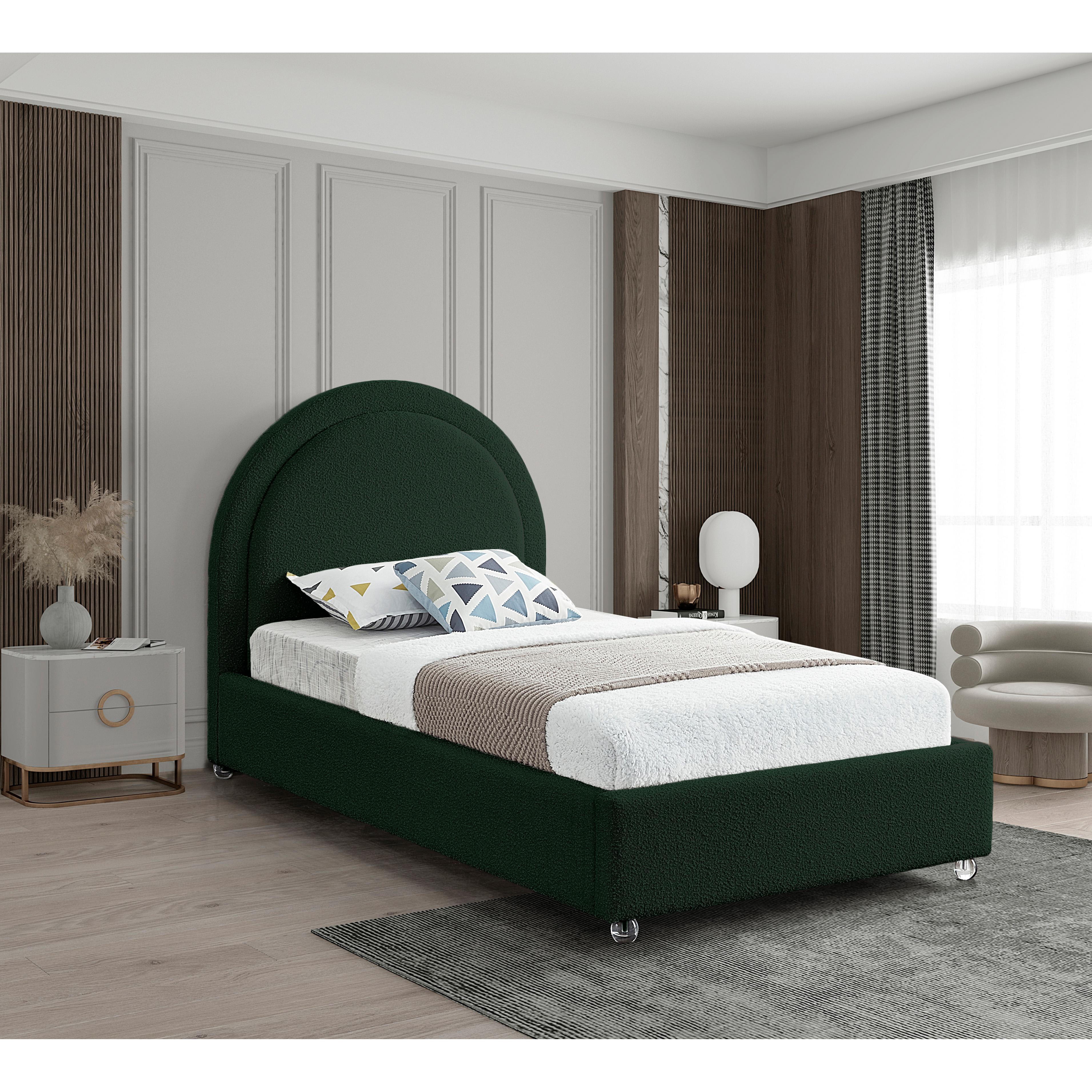 Meridian Milo Green Fabric Twin Bed