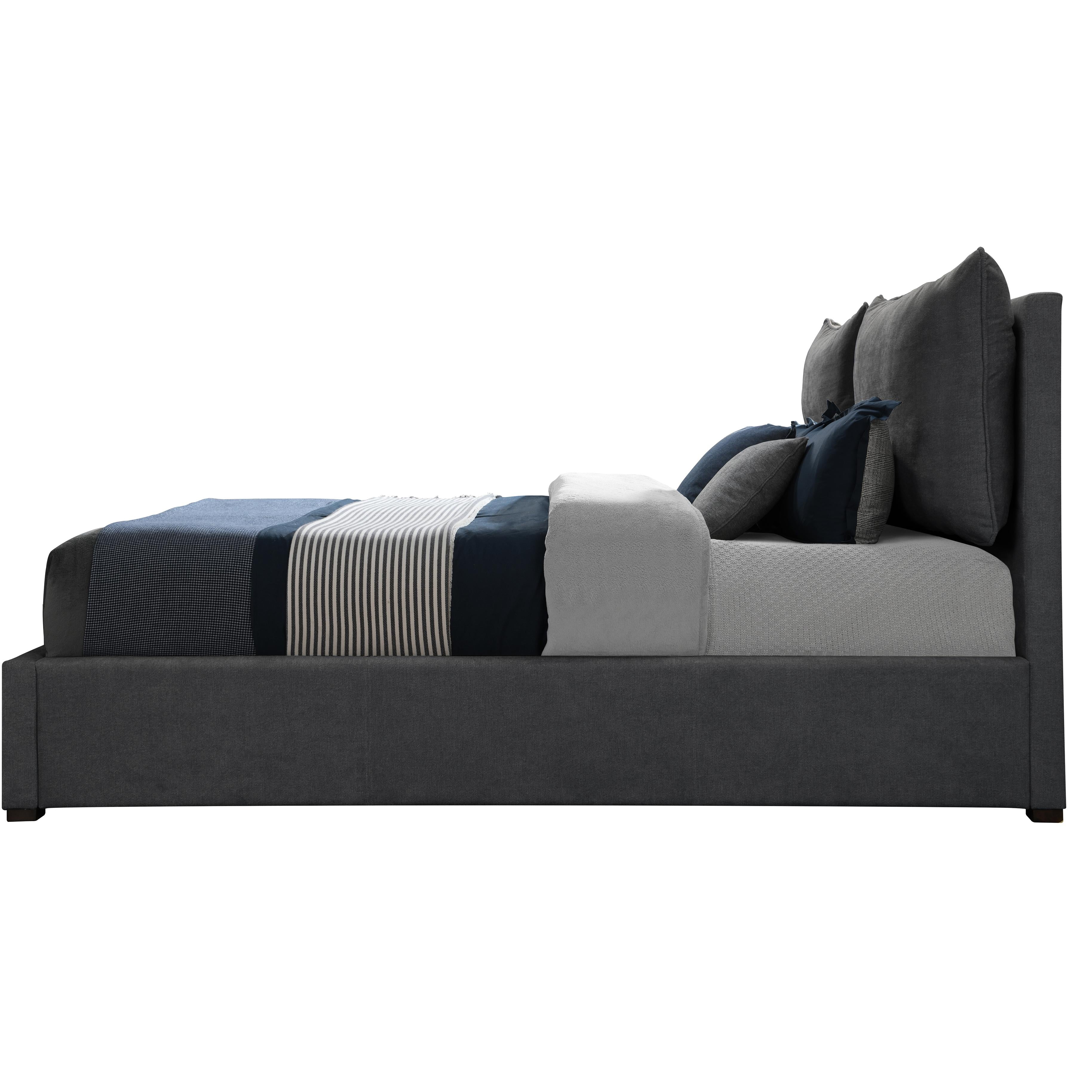 Meridian Misha Pepper Black Polyester Fabric Queen Bed (3 Boxes)