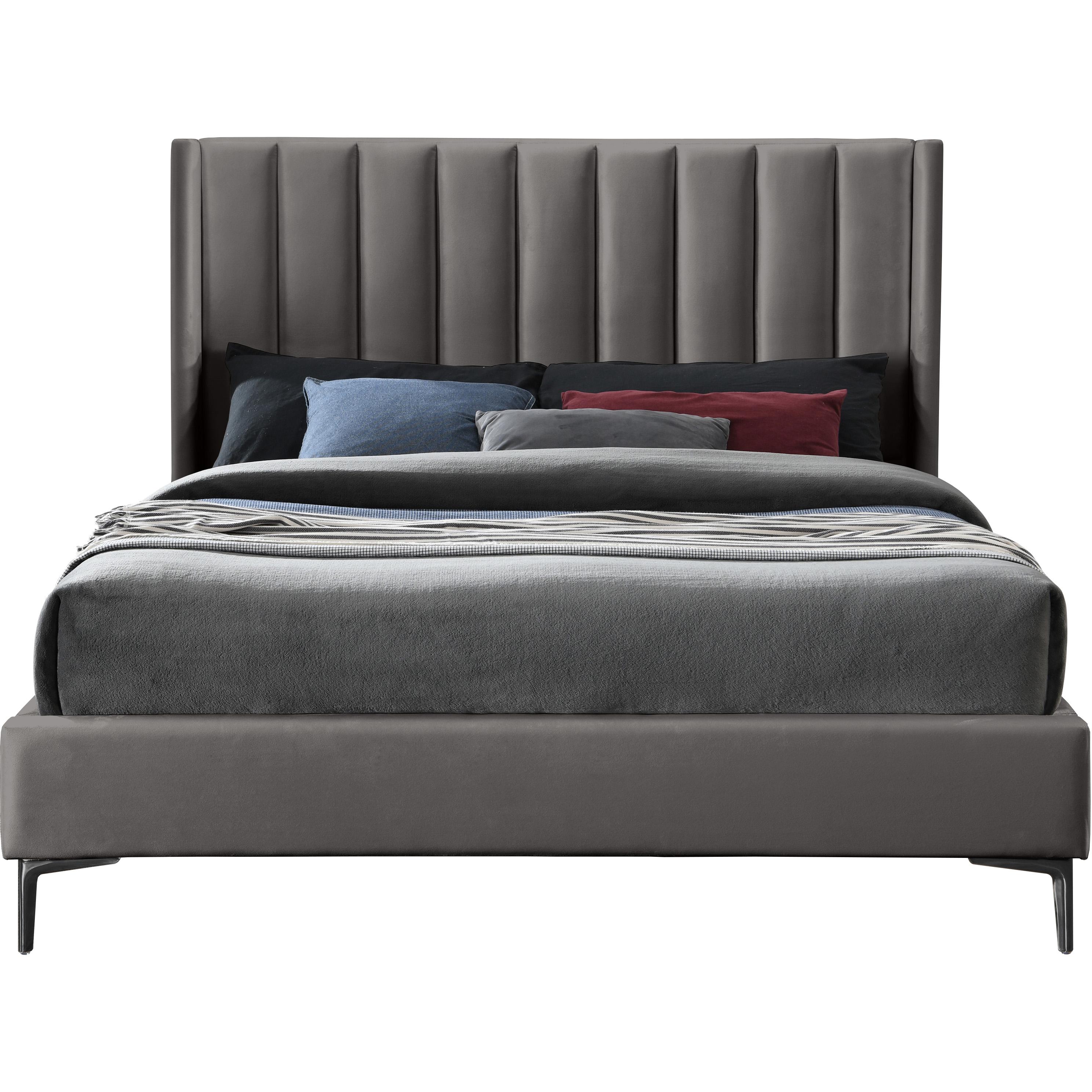 Meridian Nadia Grey Velvet King Bed