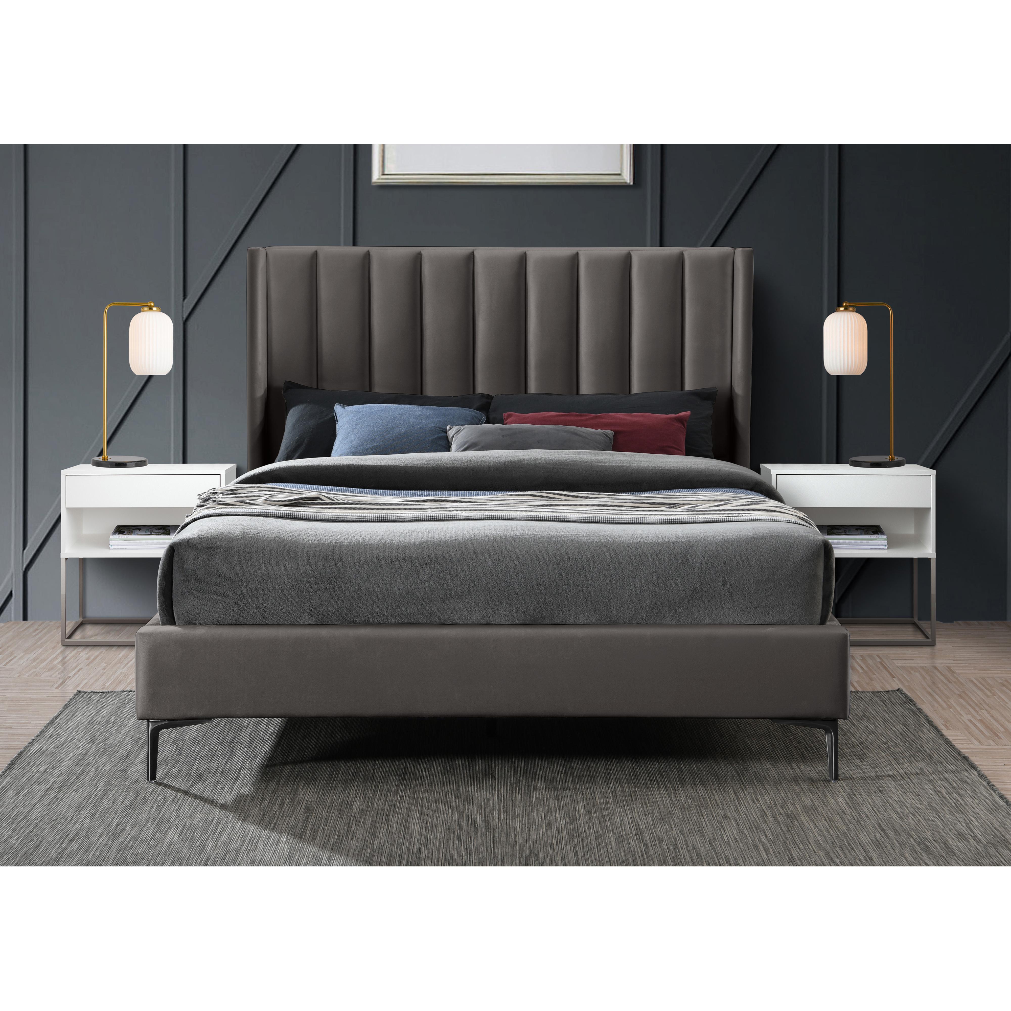 Meridian Nadia Grey Velvet King Bed
