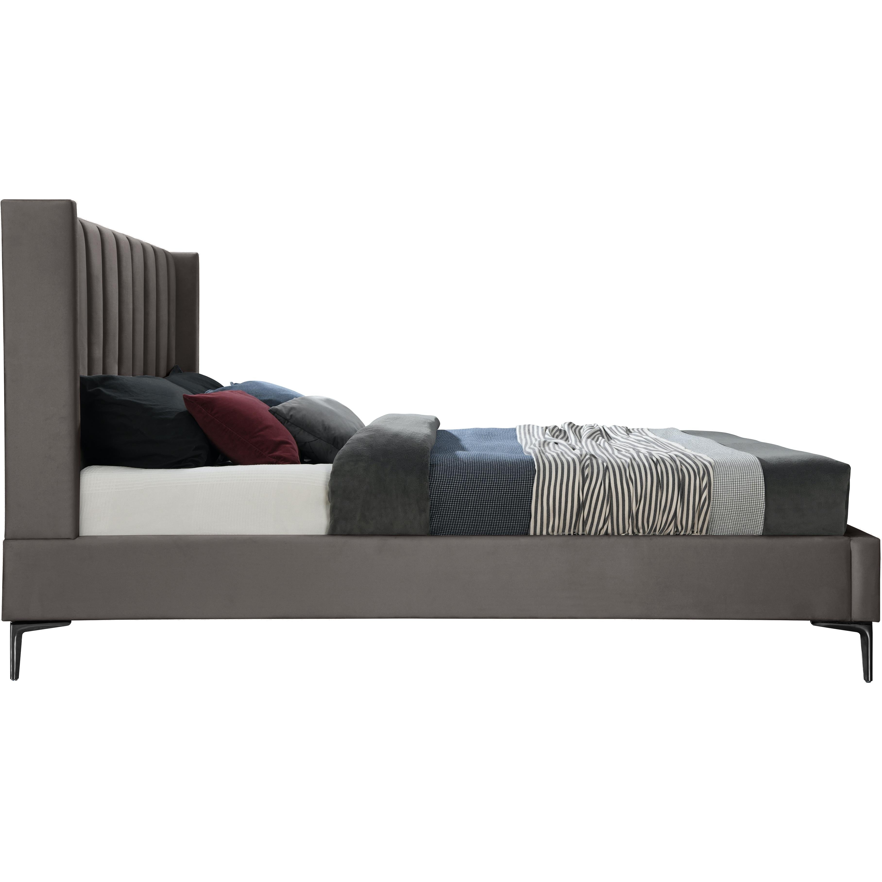 Meridian Nadia Grey Velvet King Bed