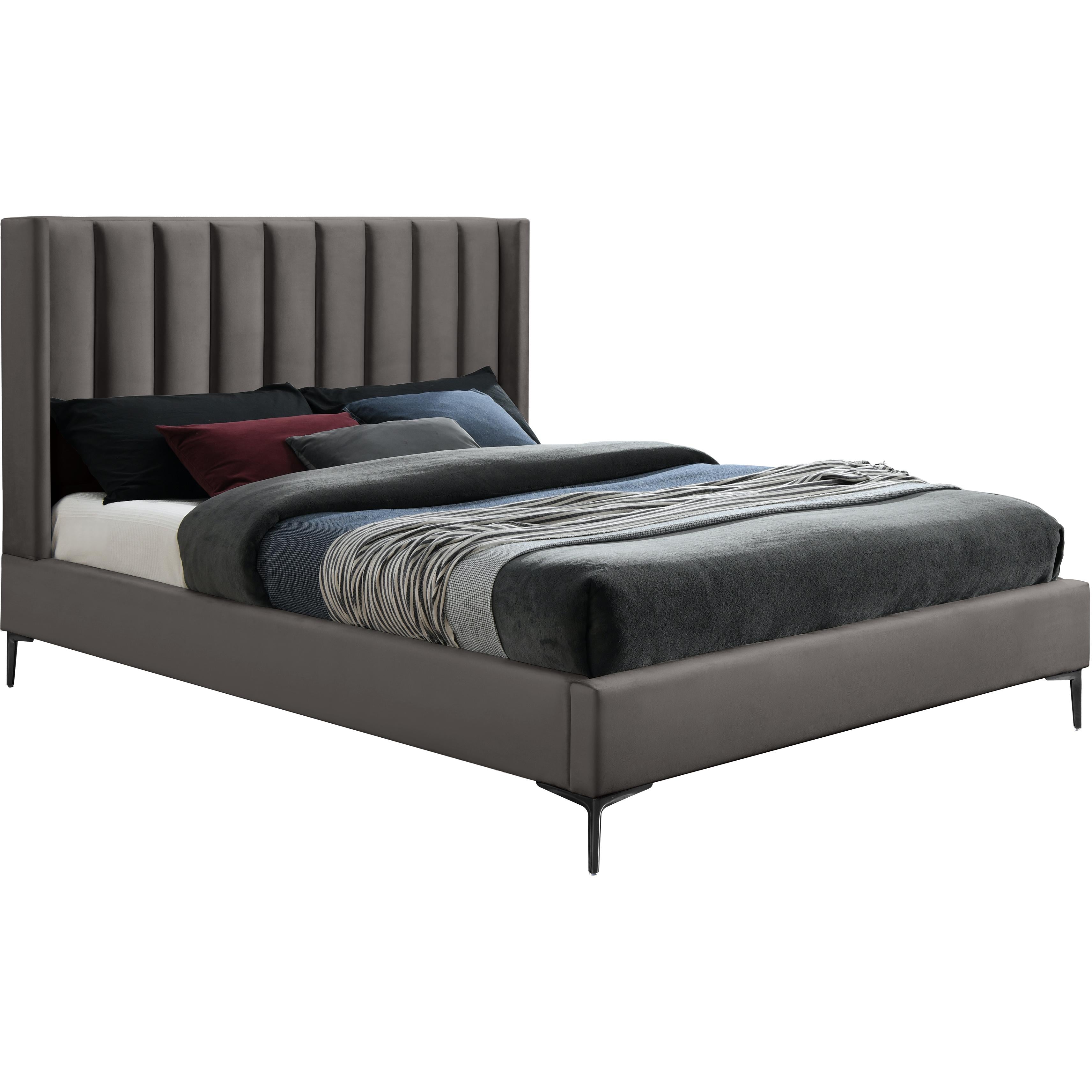 Meridian Nadia Grey Velvet Queen Bed