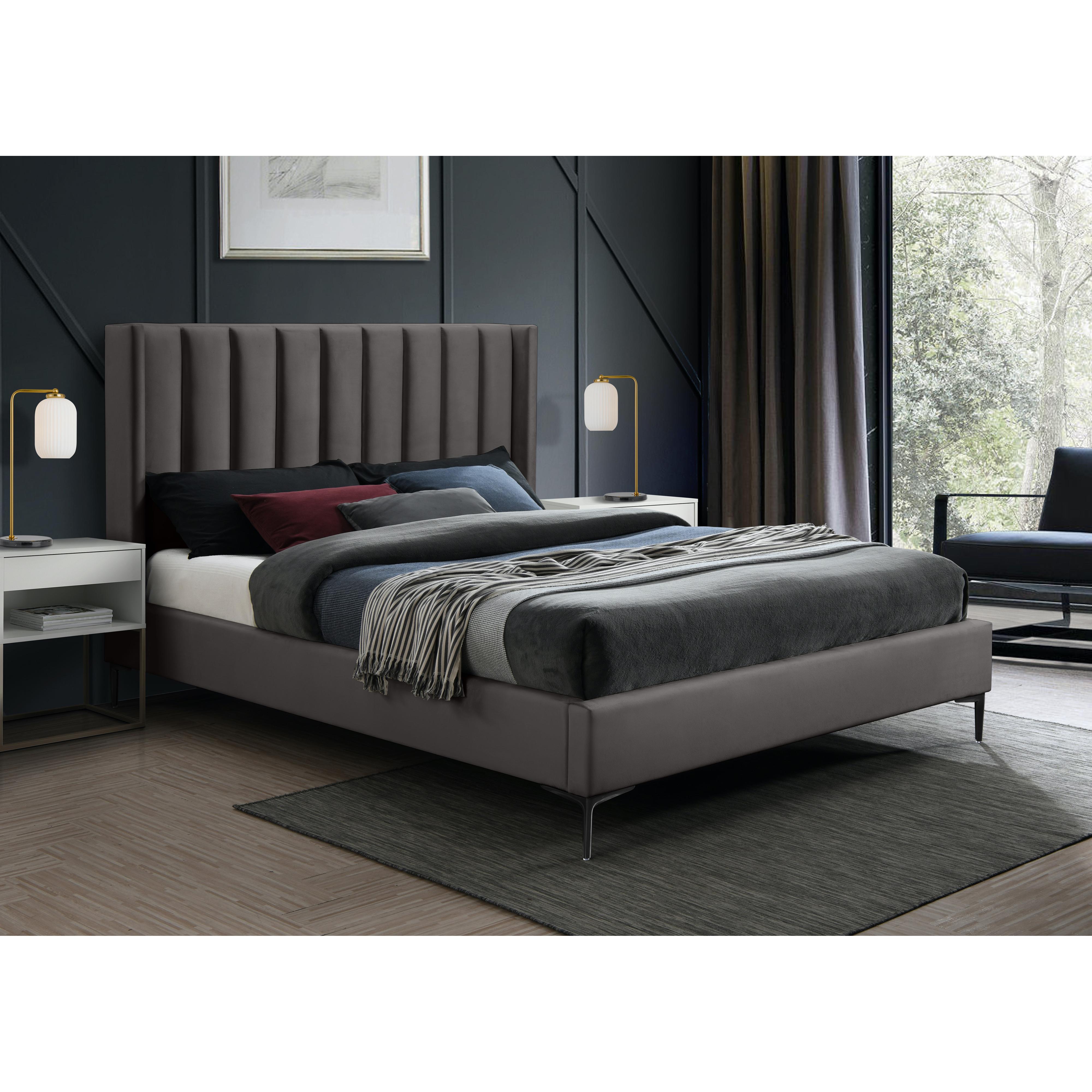 Meridian Nadia Grey Velvet Queen Bed