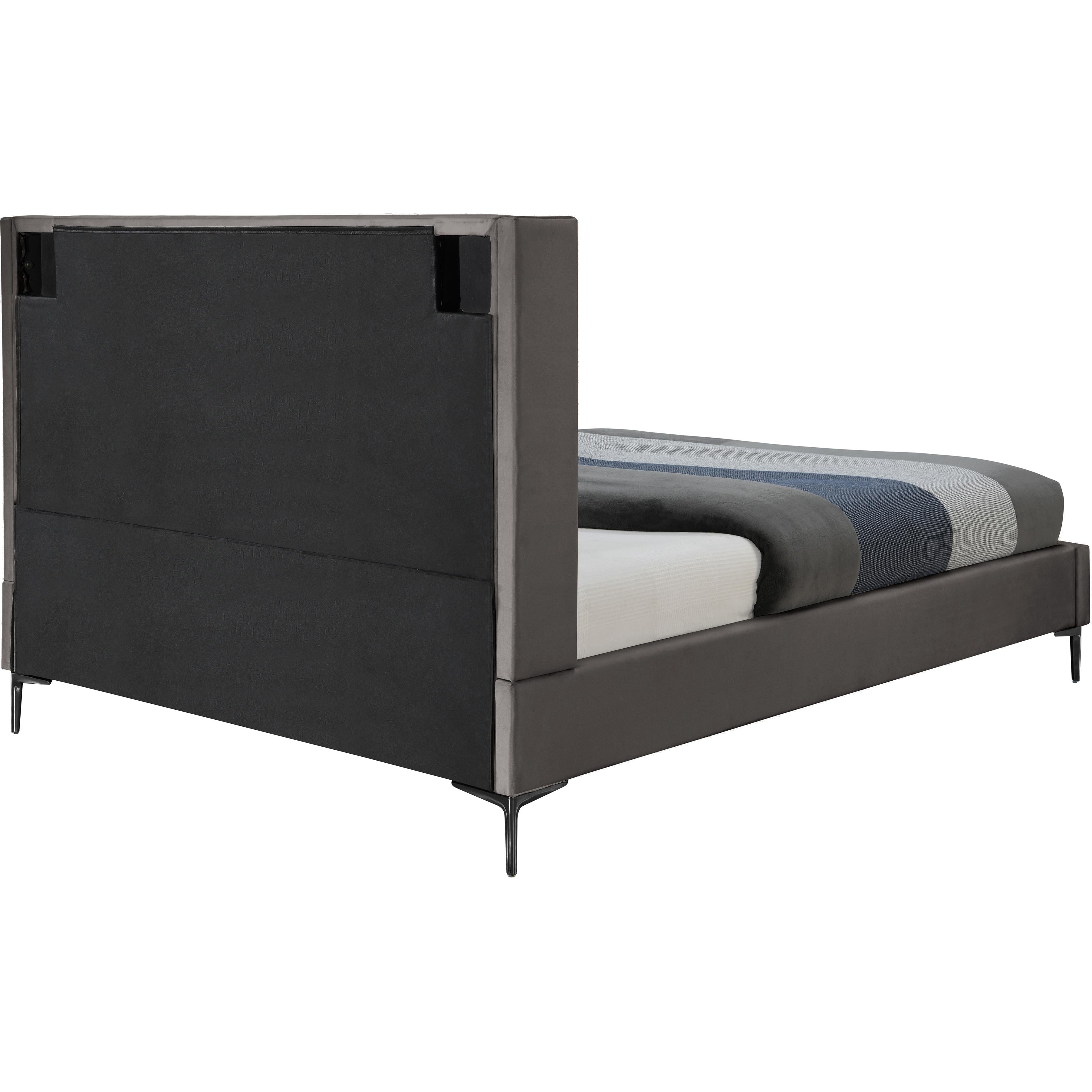 Meridian Nadia Grey Velvet Queen Bed