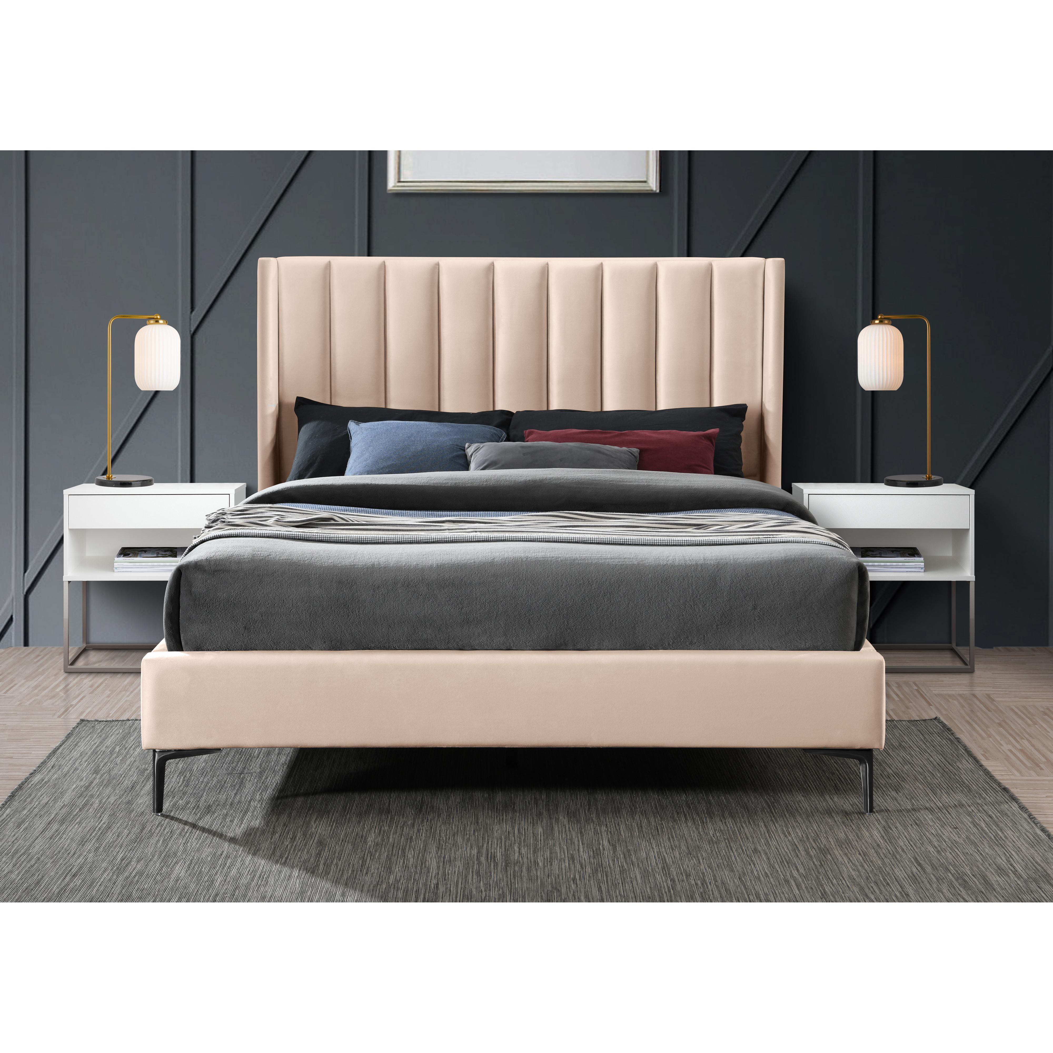 Meridian Nadia Pink Velvet Queen Bed