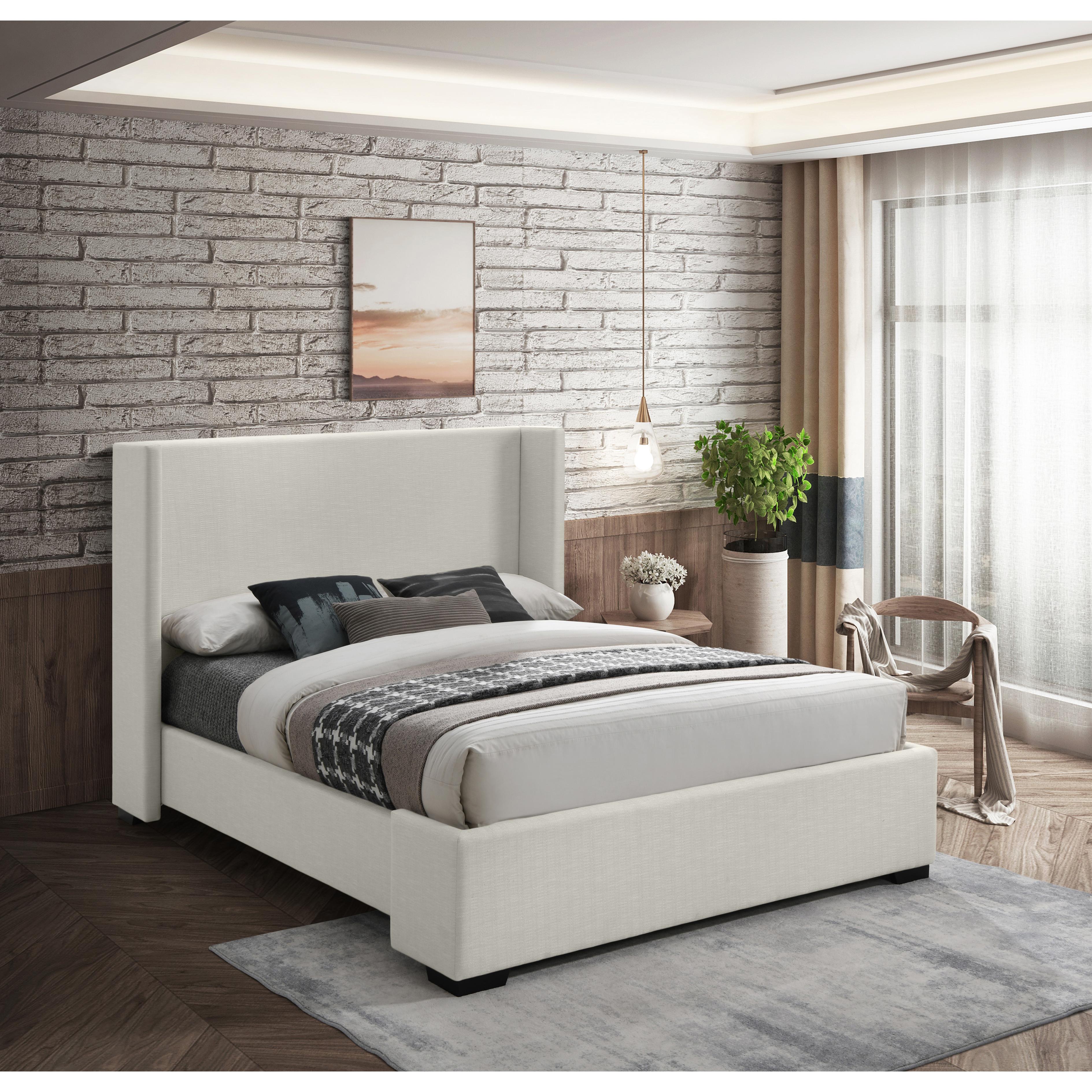 Meridian Oxford Beige Linen Textured Fabric Full Bed (3 Boxes)
