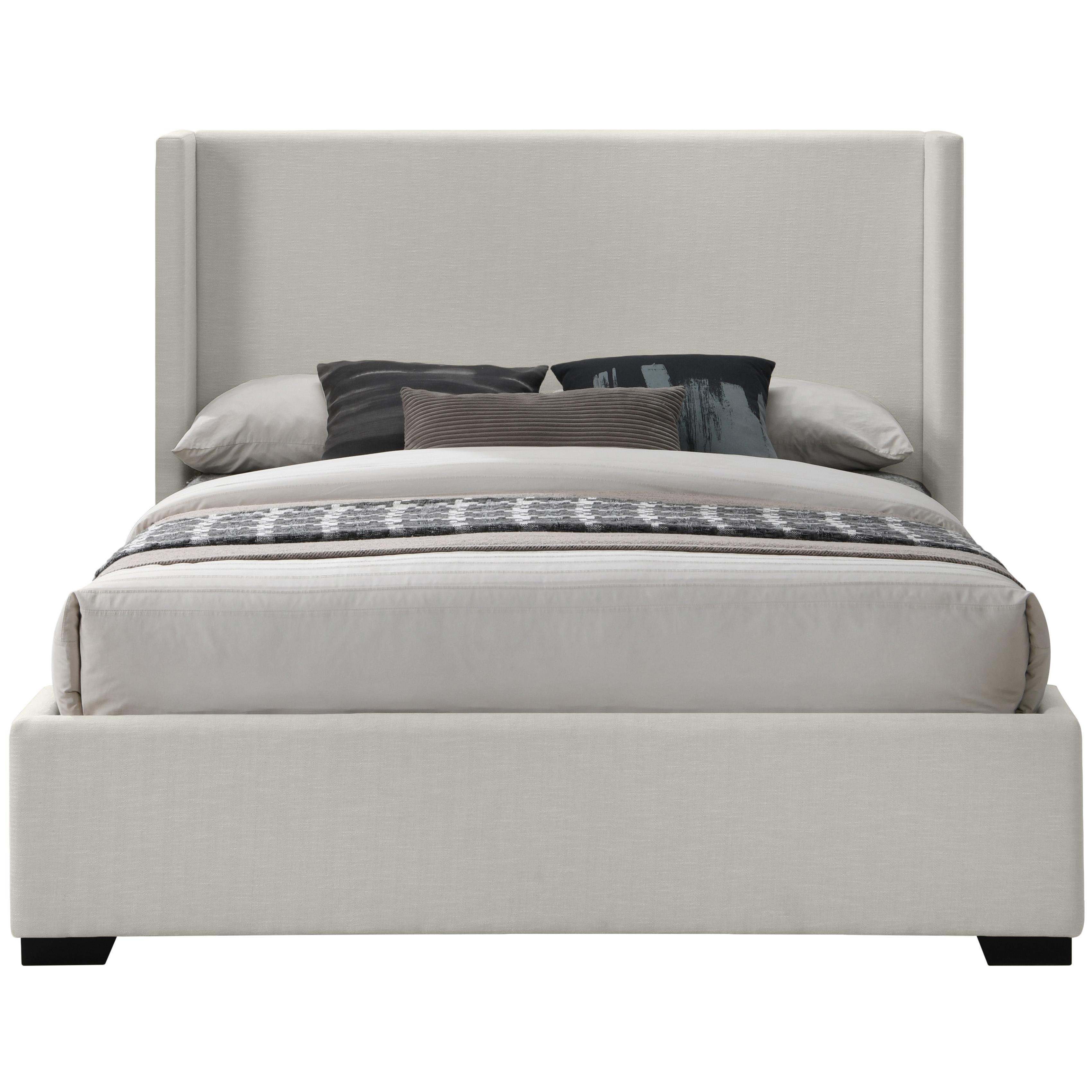 Meridian Oxford Beige Linen Textured Fabric King Bed (3 Boxes)