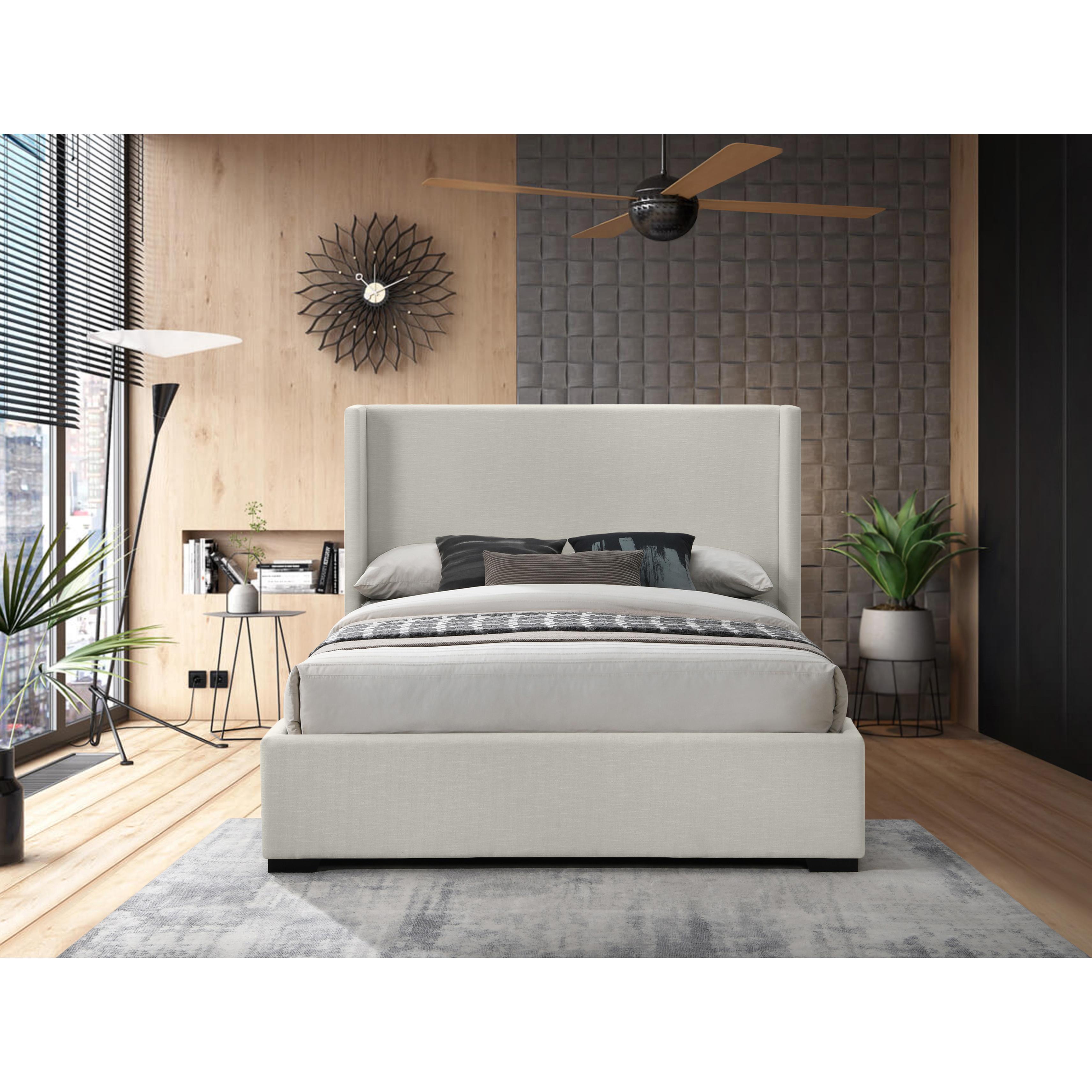 Meridian Oxford Beige Linen Textured Fabric King Bed (3 Boxes)