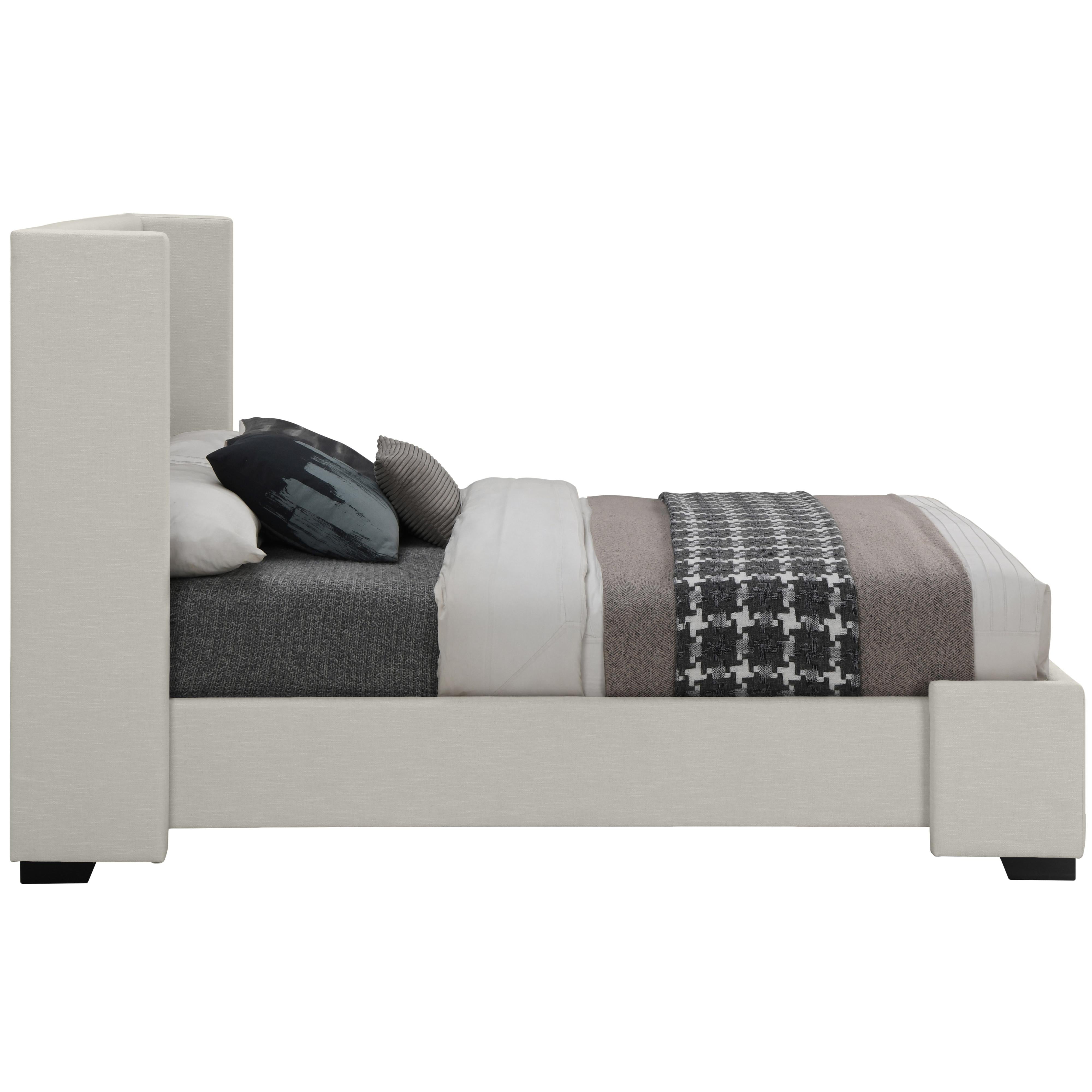Meridian Oxford Beige Linen Textured Fabric King Bed (3 Boxes)