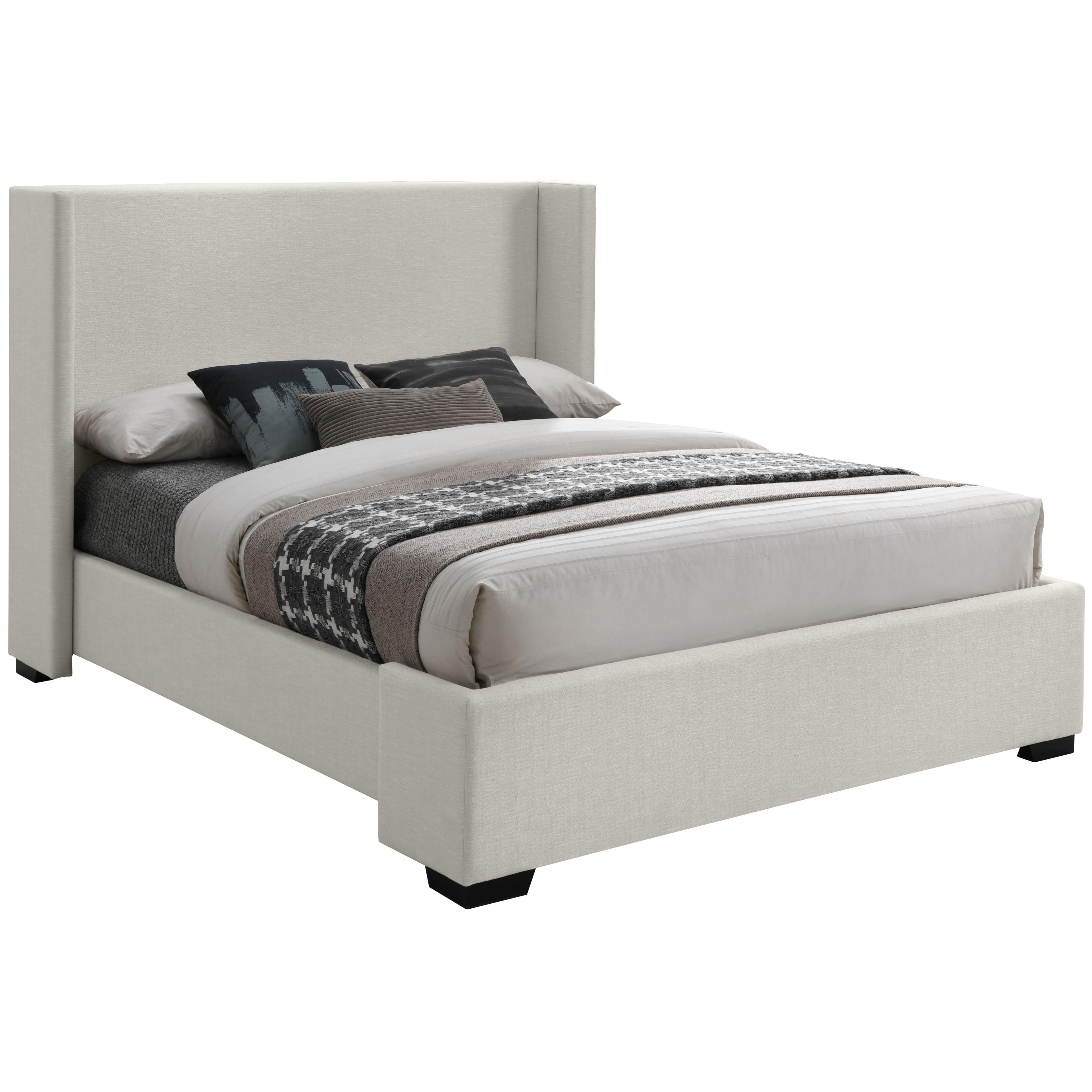 Meridian Oxford Beige Linen Textured Fabric Queen Bed (3 Boxes)