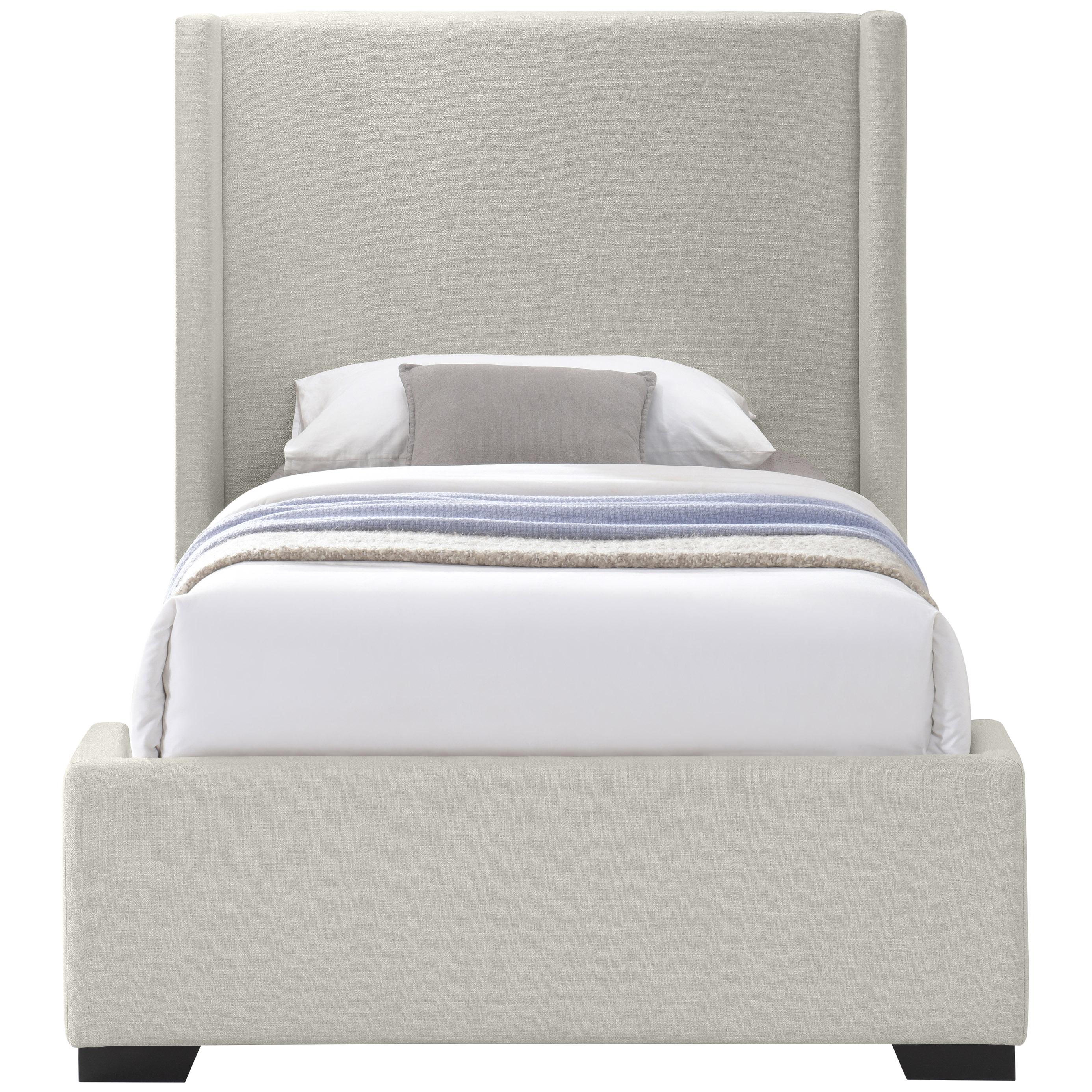 Meridian Oxford Beige Linen Textured Fabric Twin Bed (3 Boxes)