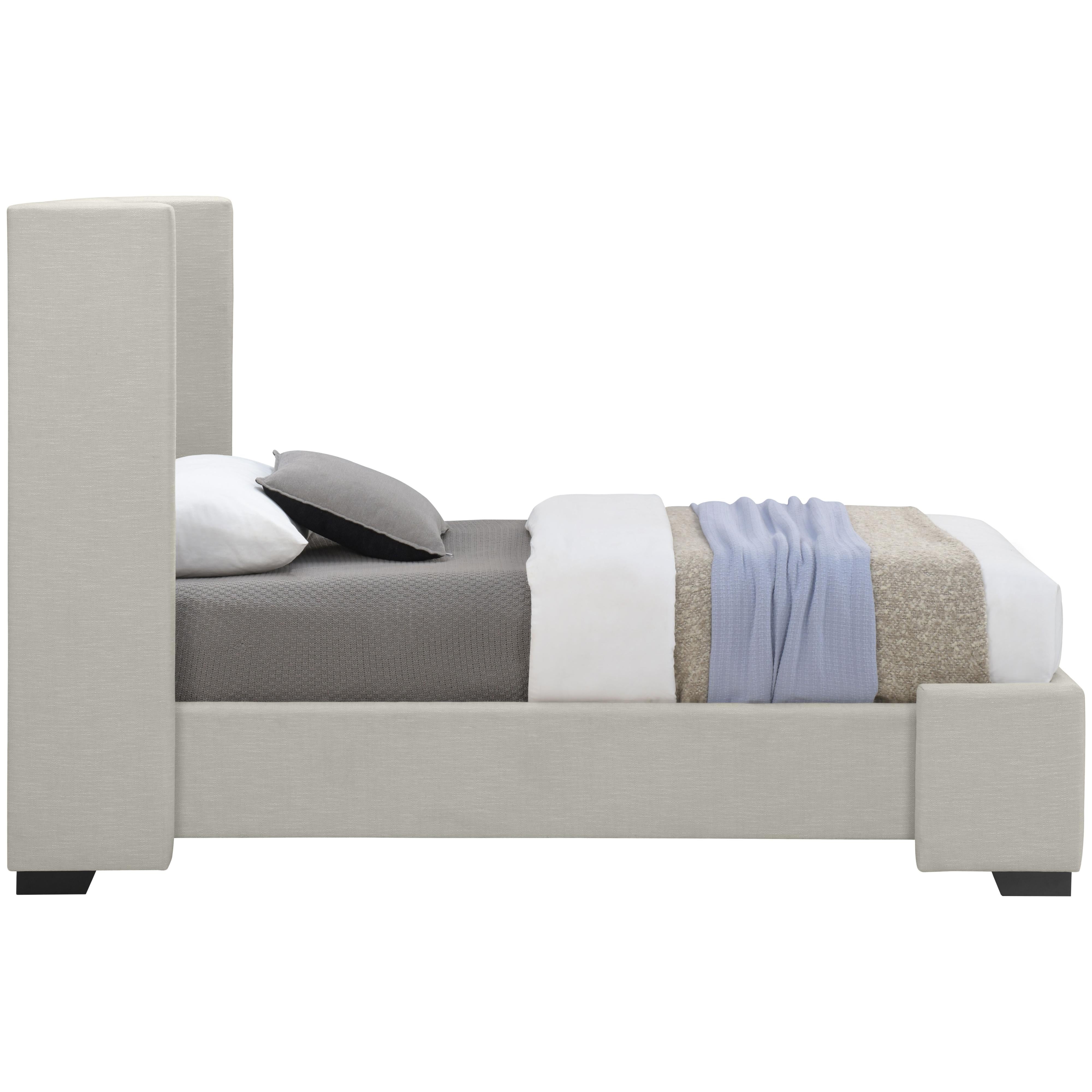 Meridian Oxford Beige Linen Textured Fabric Twin Bed (3 Boxes)
