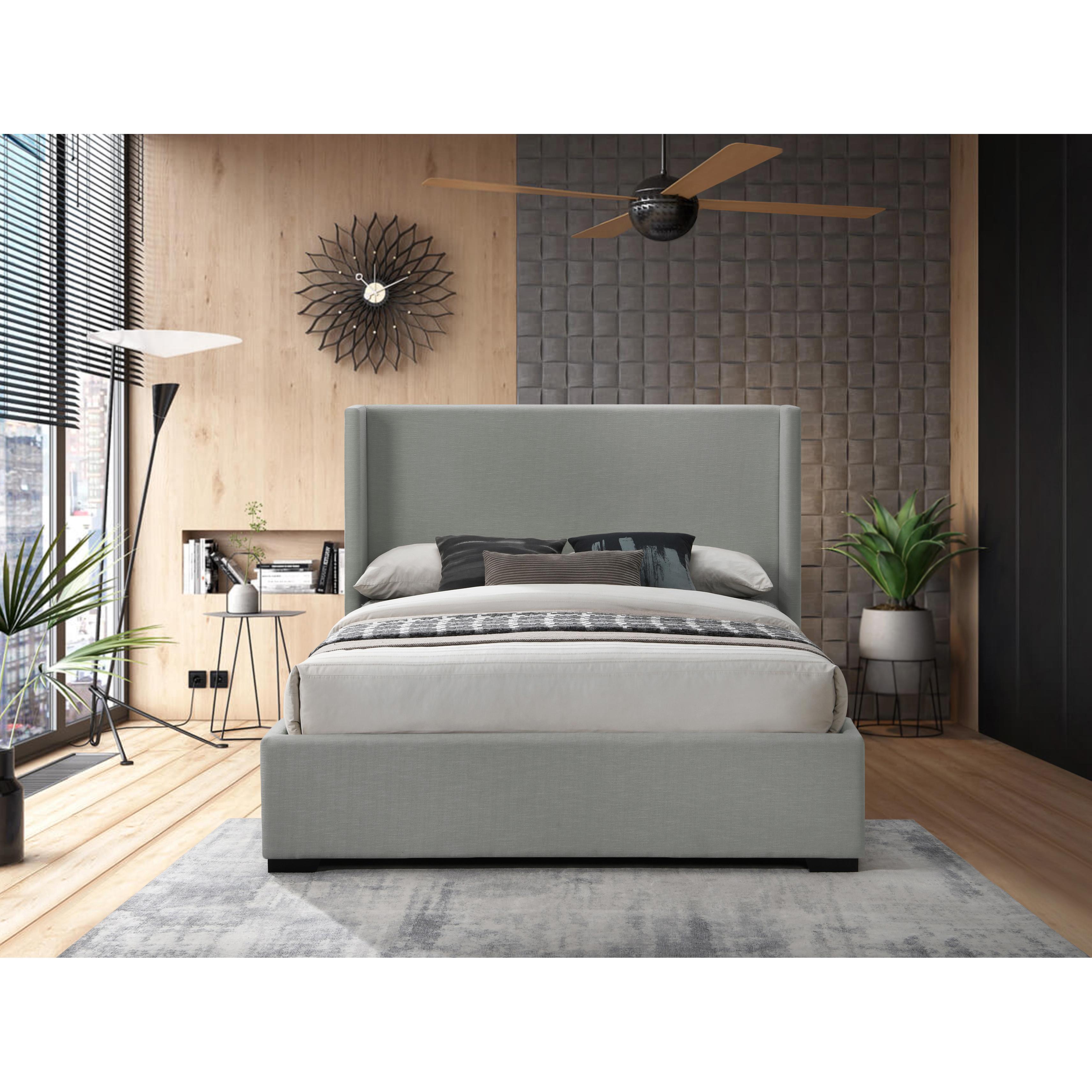 Meridian Oxford Grey Linen Textured Fabric Full Bed (3 Boxes)