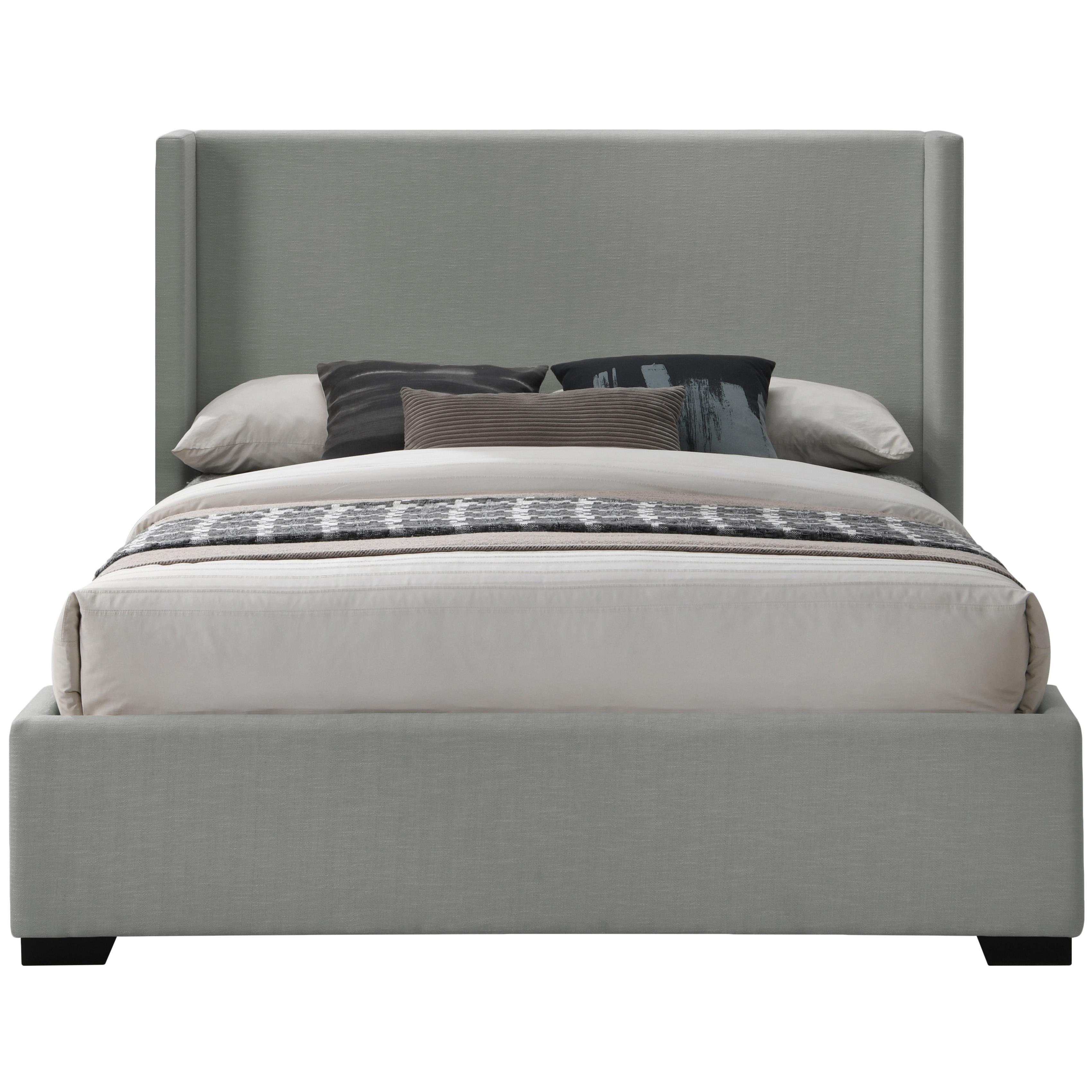 Meridian Oxford Grey Linen Textured Fabric Queen Bed (3 Boxes)
