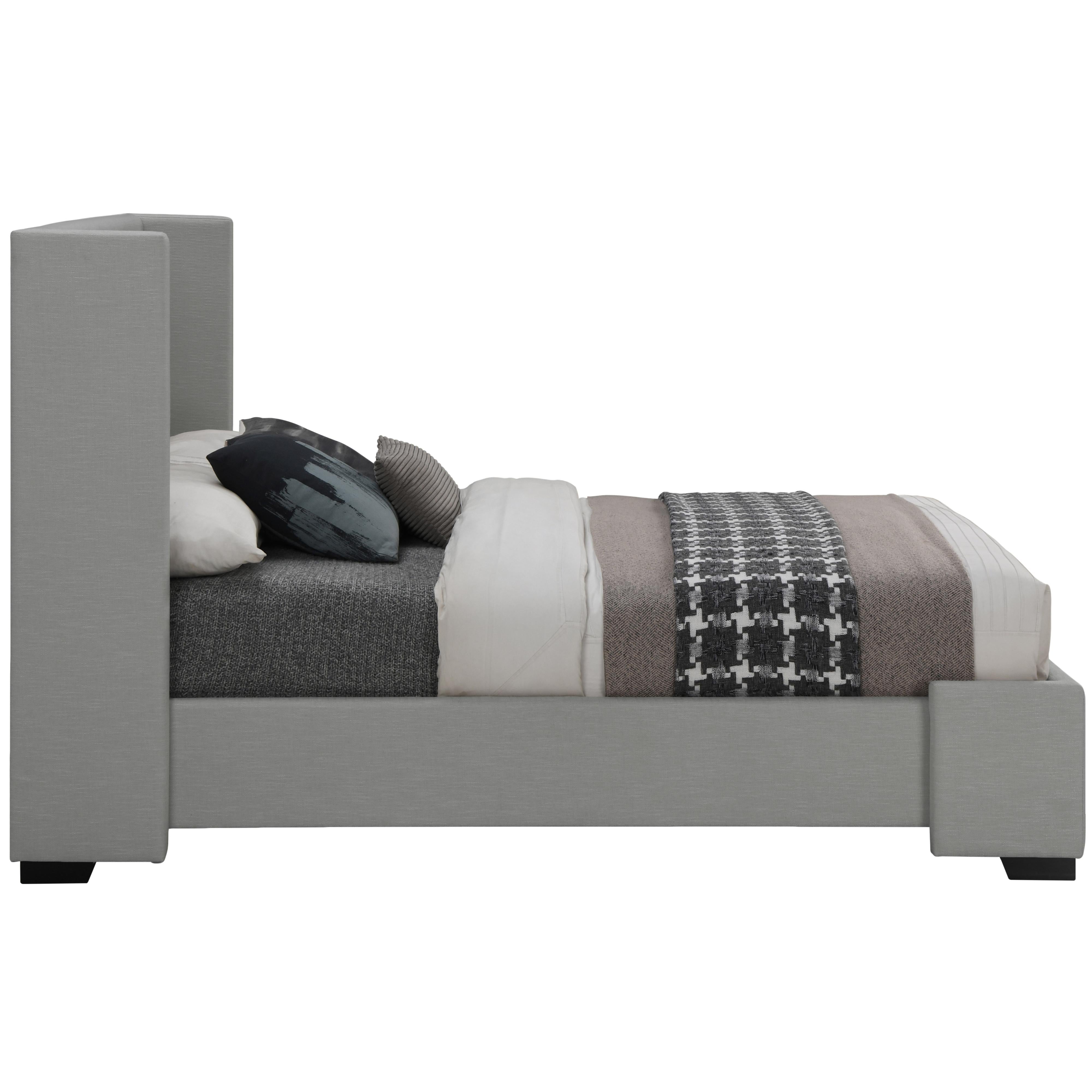 Meridian Oxford Grey Linen Textured Fabric Queen Bed (3 Boxes)