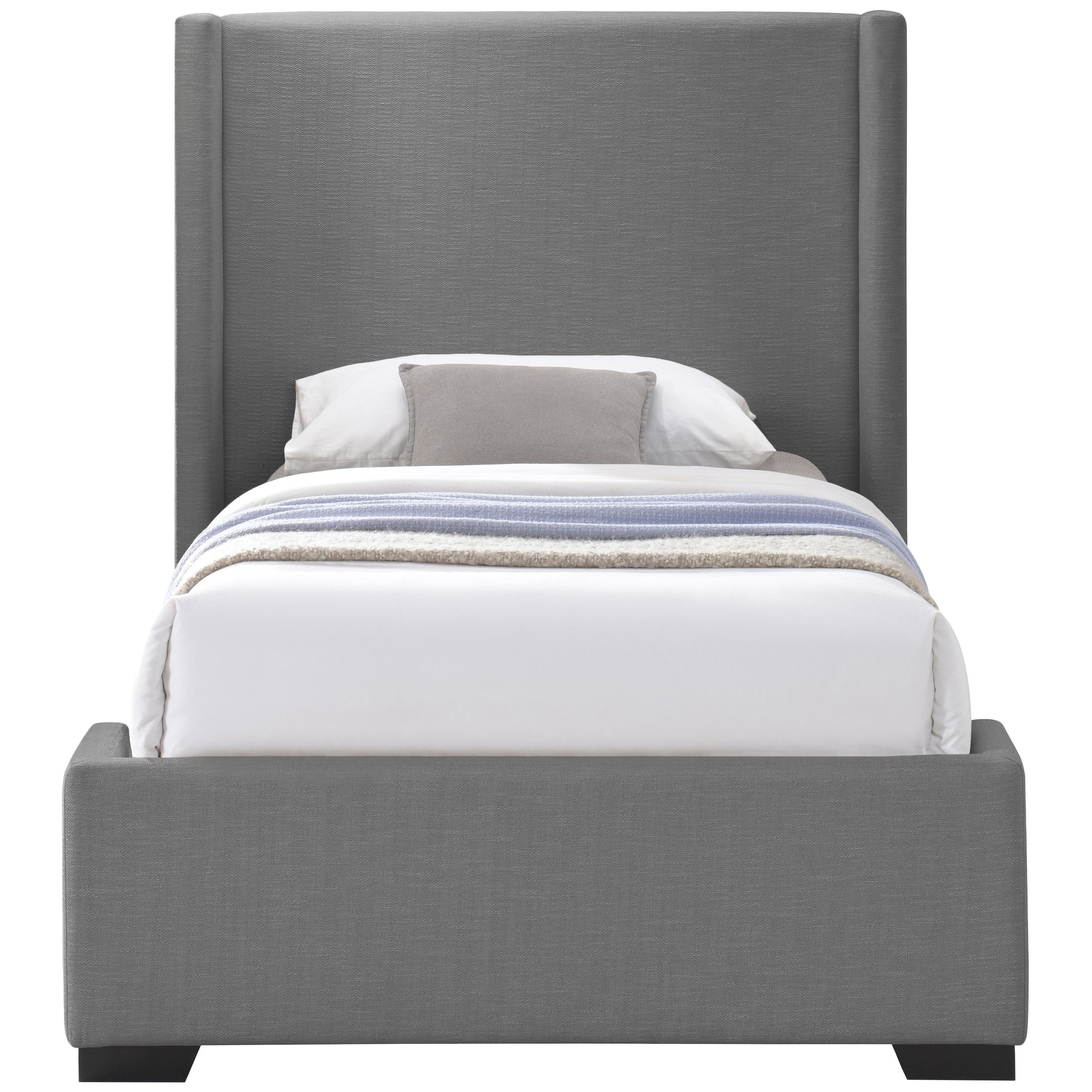 Meridian Oxford Grey Linen Textured Fabric Twin Bed (3 Boxes)