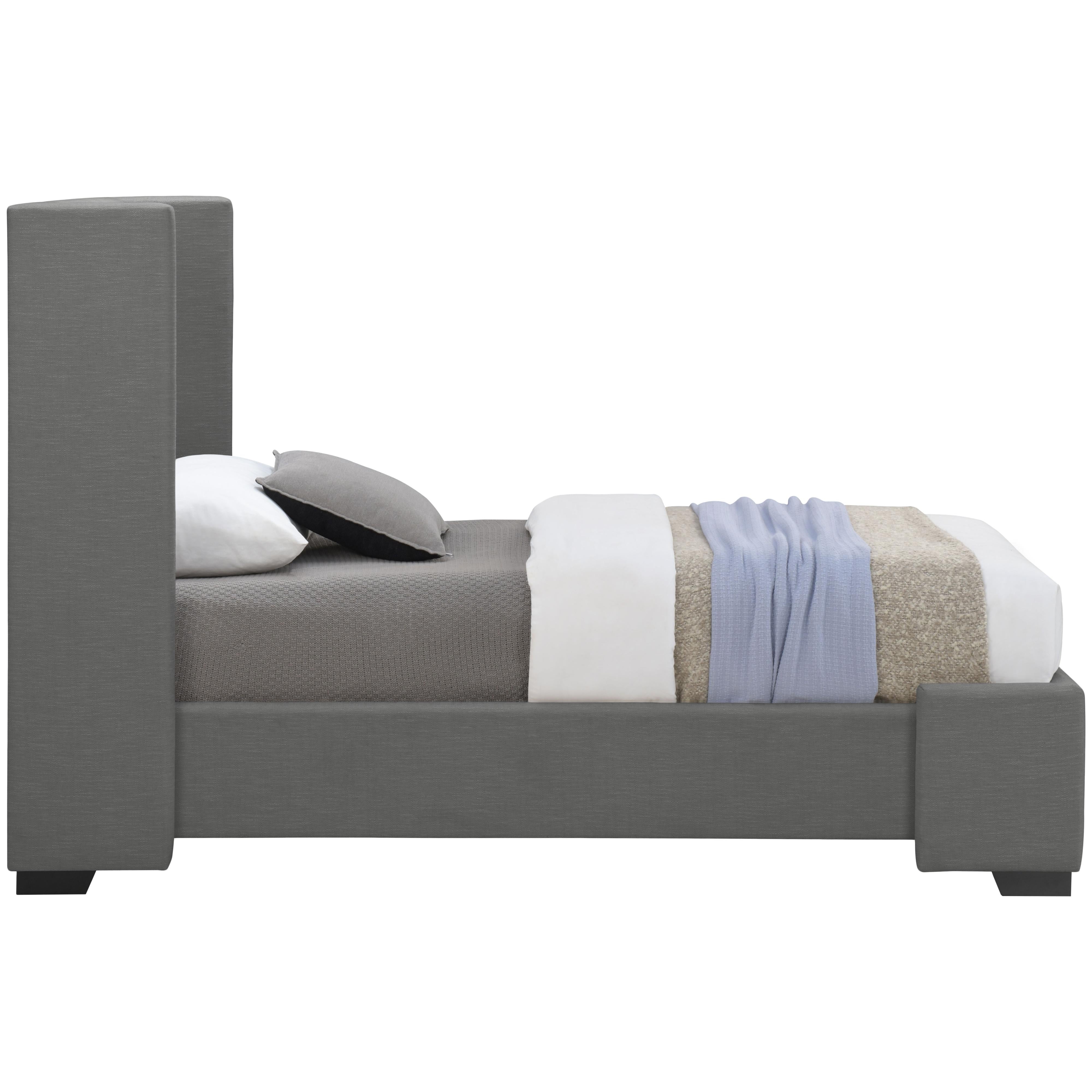 Meridian Oxford Grey Linen Textured Fabric Twin Bed (3 Boxes)