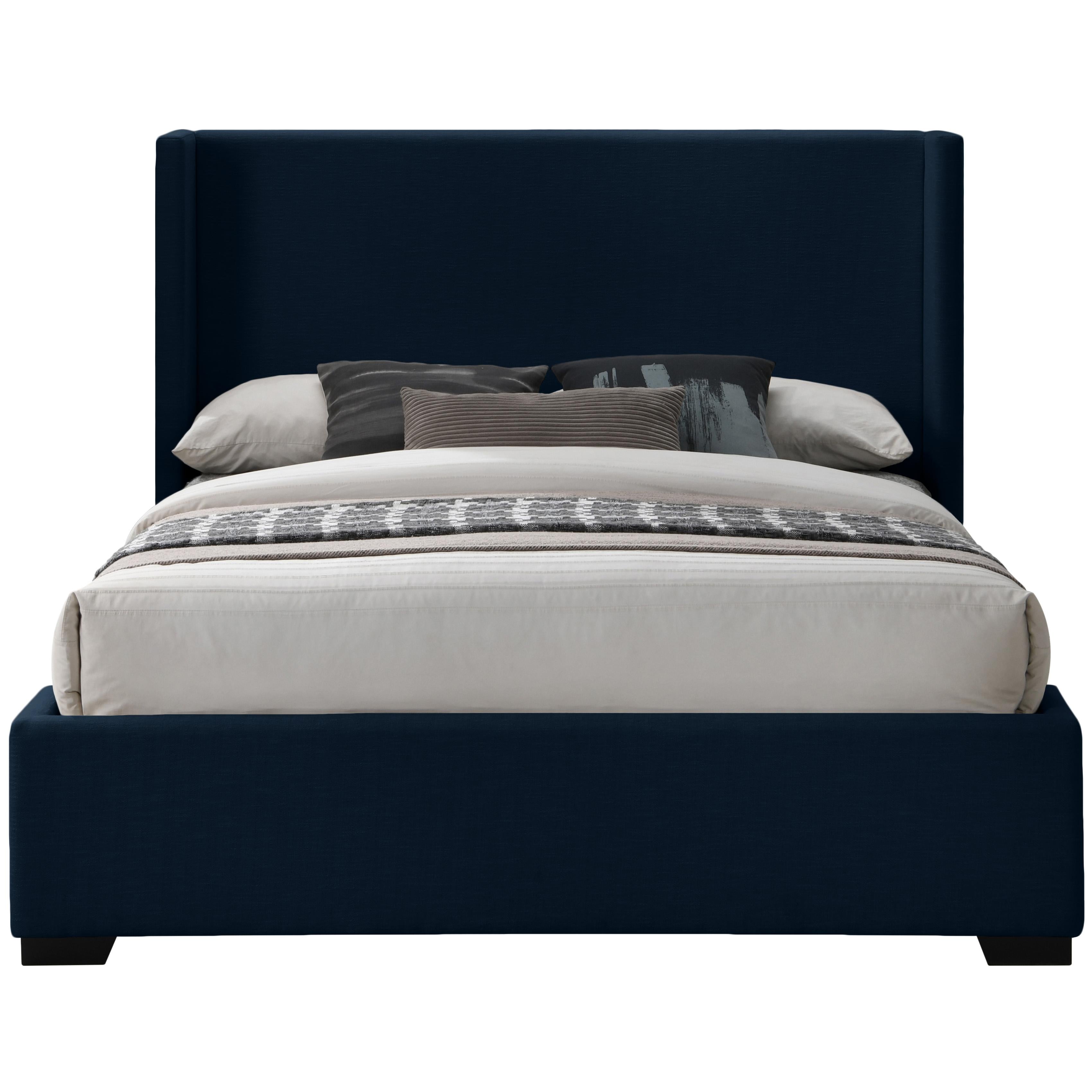 Meridian Oxford Navy Linen Textured Fabric King Bed (3 Boxes)