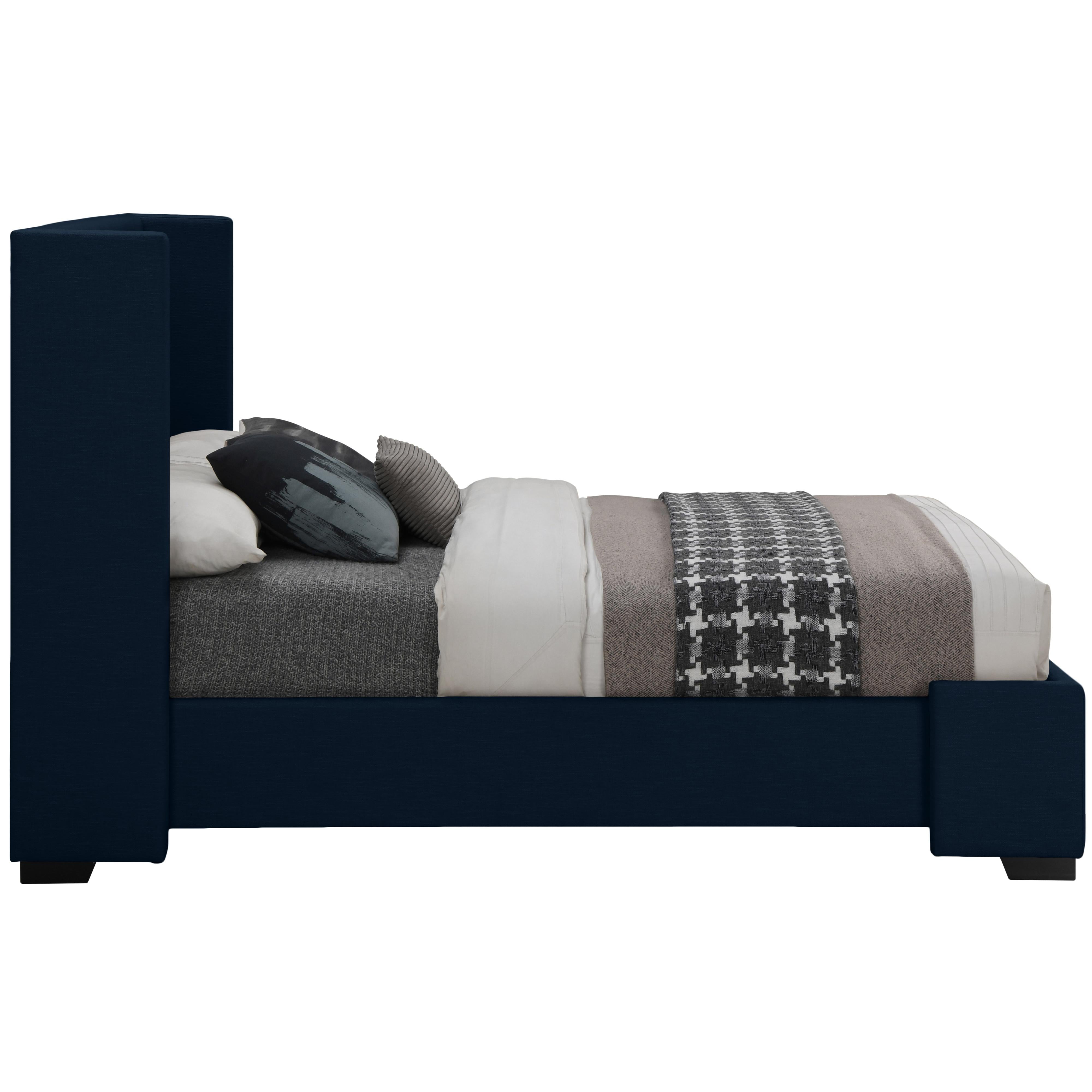 Meridian Oxford Navy Linen Textured Fabric Queen Bed (3 Boxes)