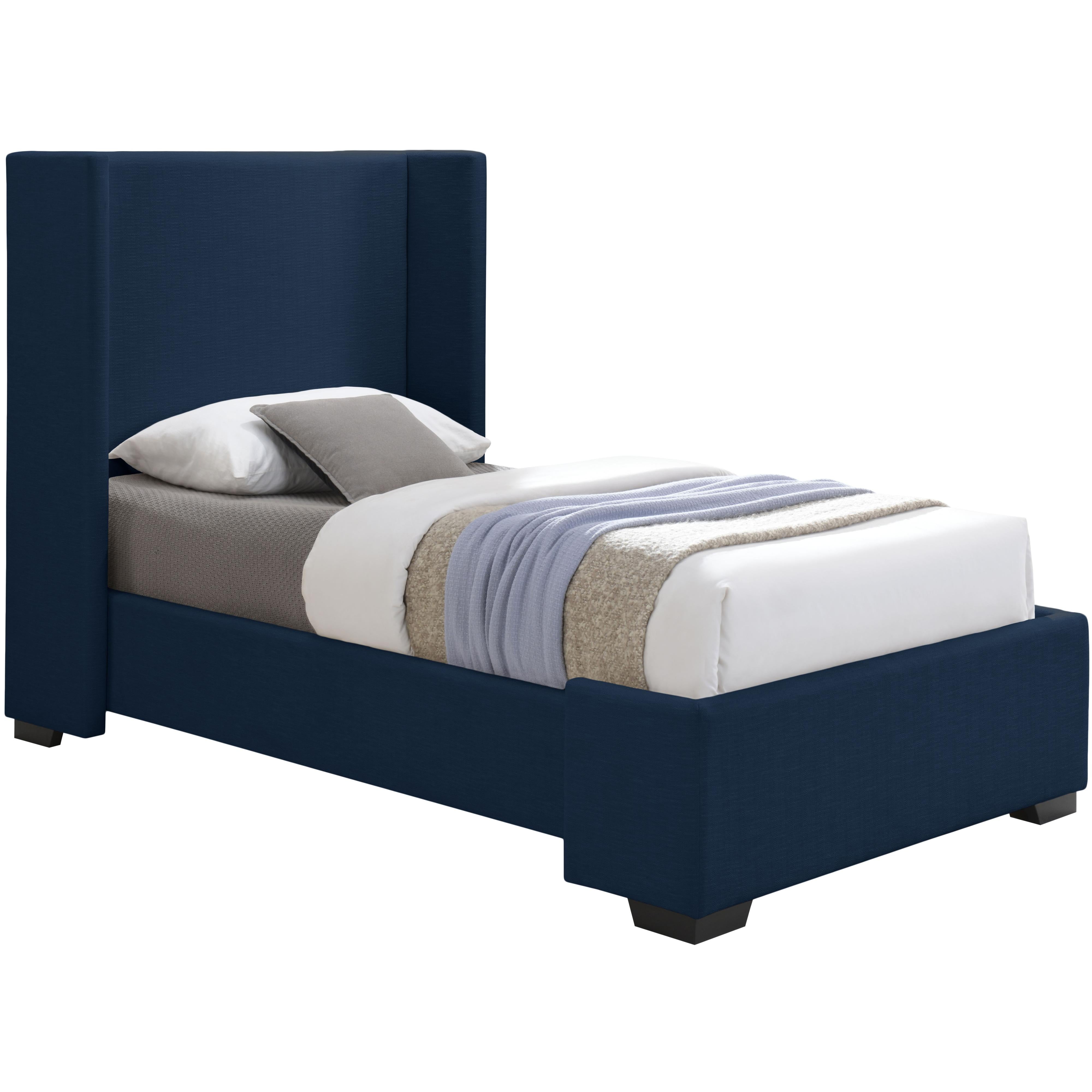 Meridian Oxford Navy Linen Textured Fabric Twin Bed (3 Boxes)