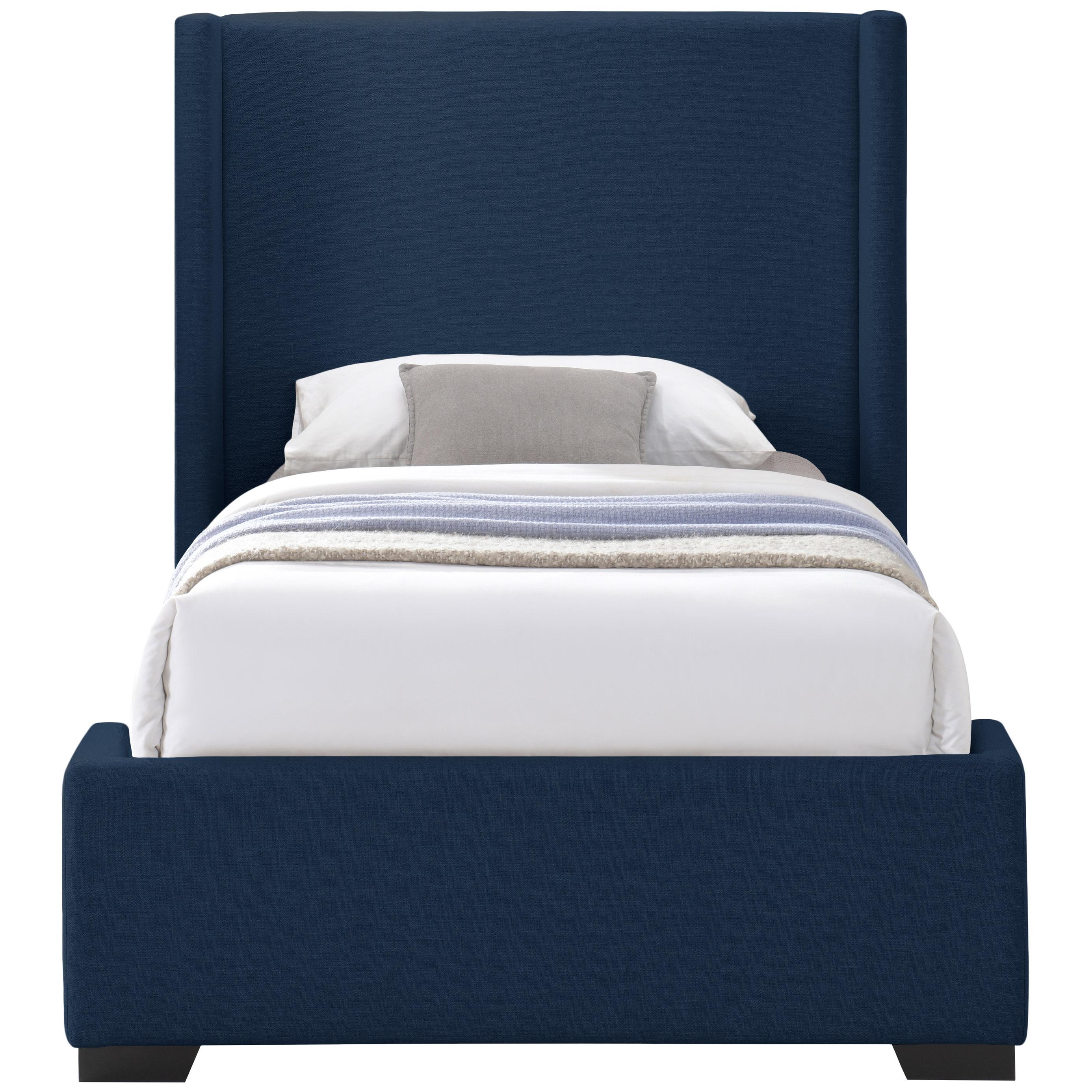 Meridian Oxford Navy Linen Textured Fabric Twin Bed (3 Boxes)