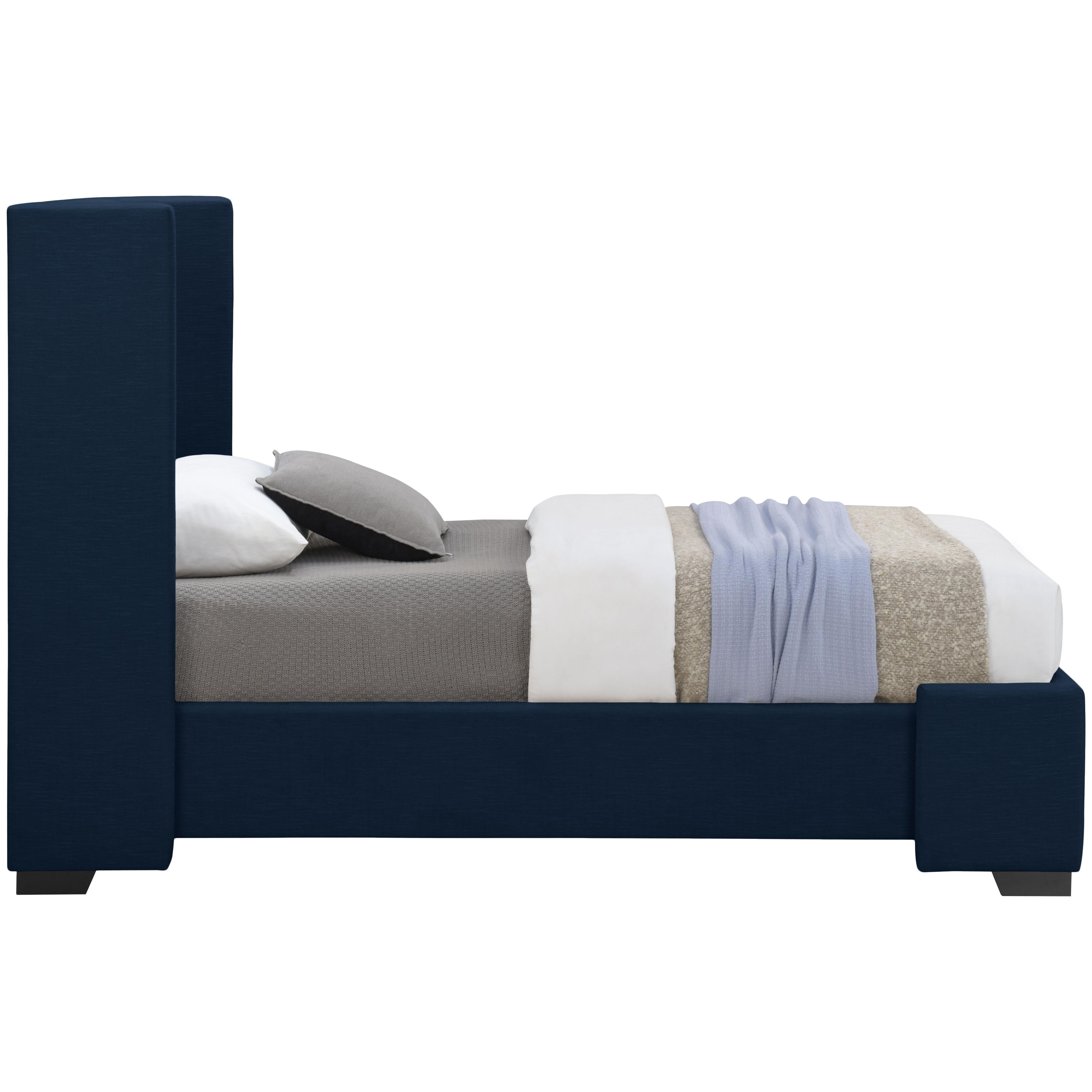 Meridian Oxford Navy Linen Textured Fabric Twin Bed (3 Boxes)