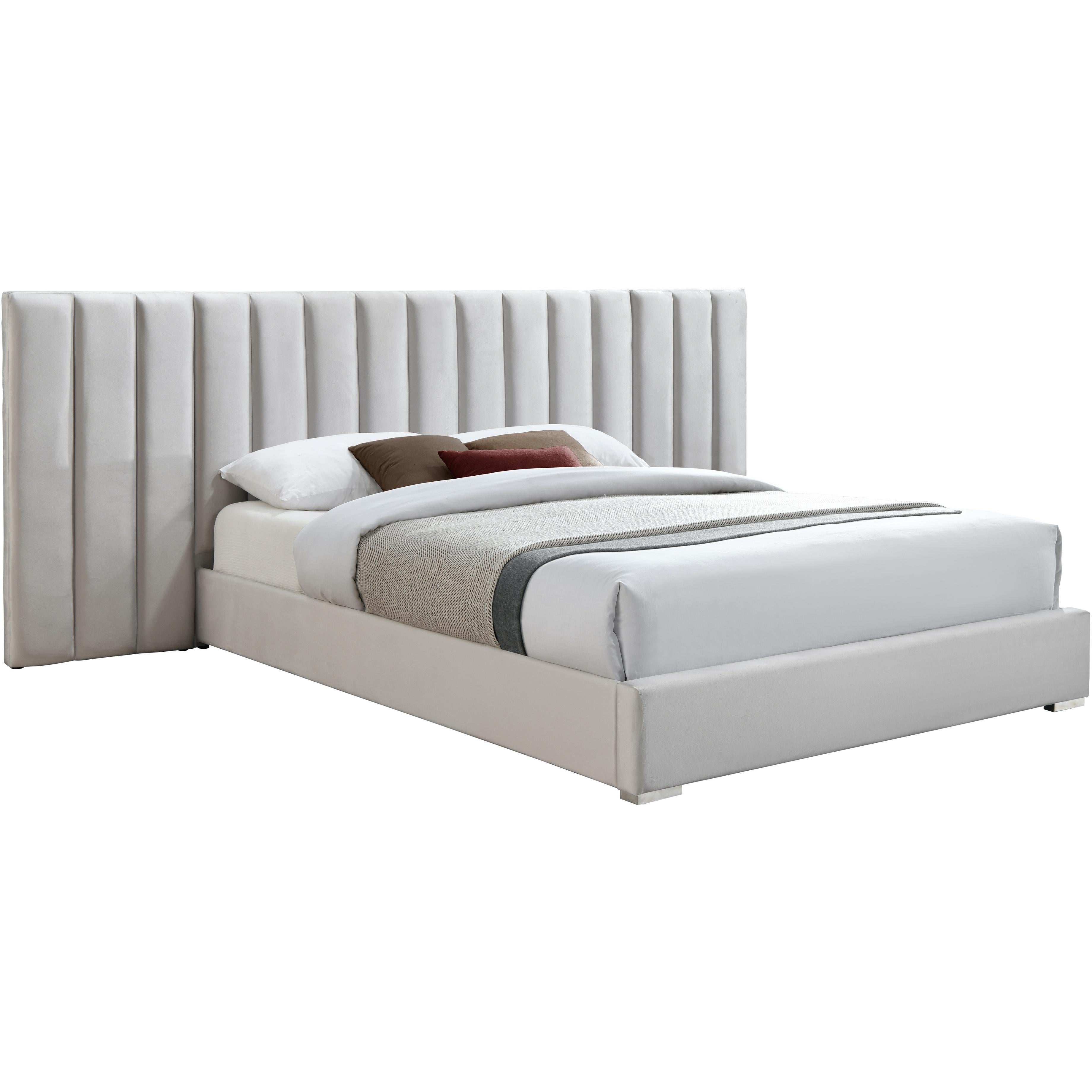 Meridian Pablo Cream Velvet Queen Bed