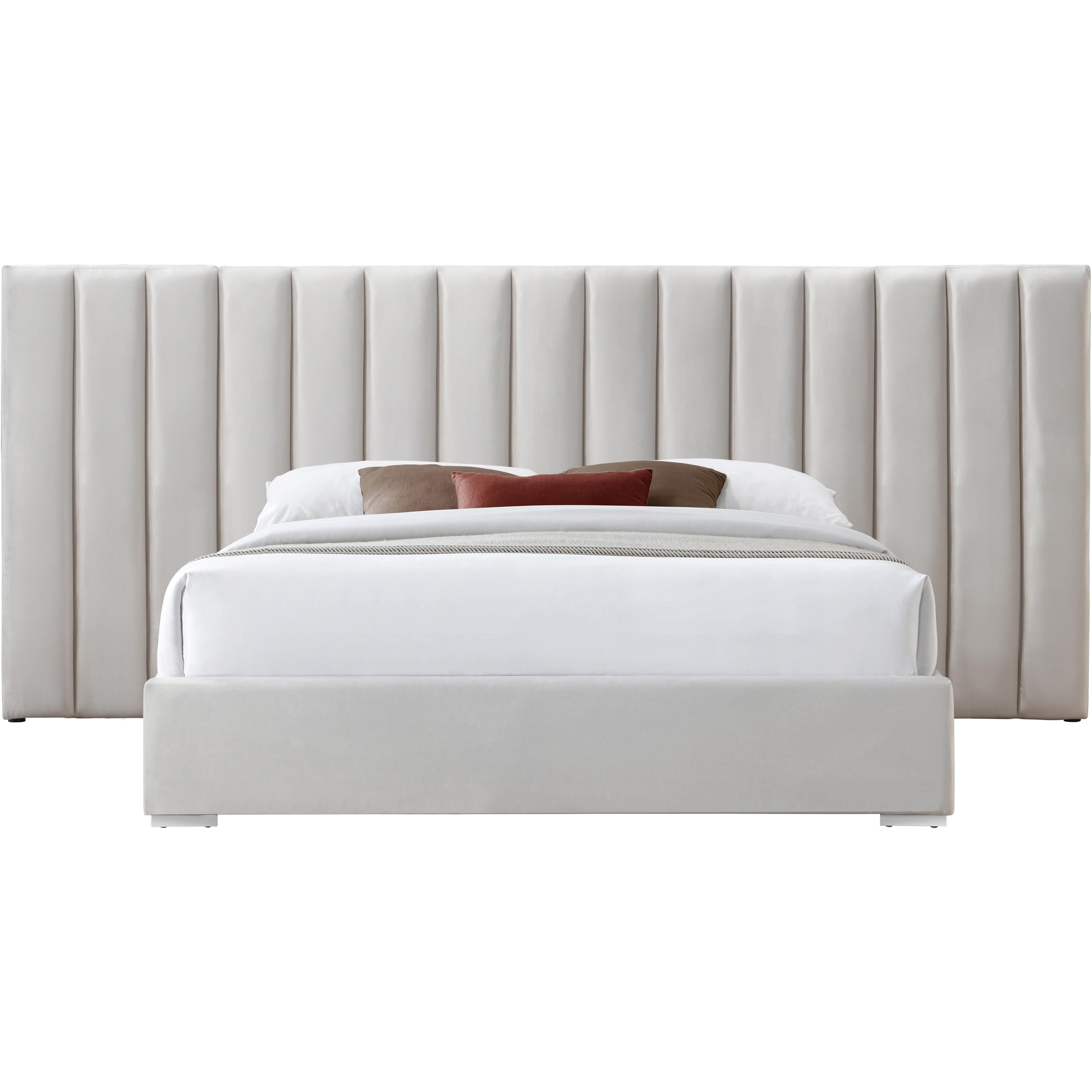 Meridian Pablo Cream Velvet Queen Bed