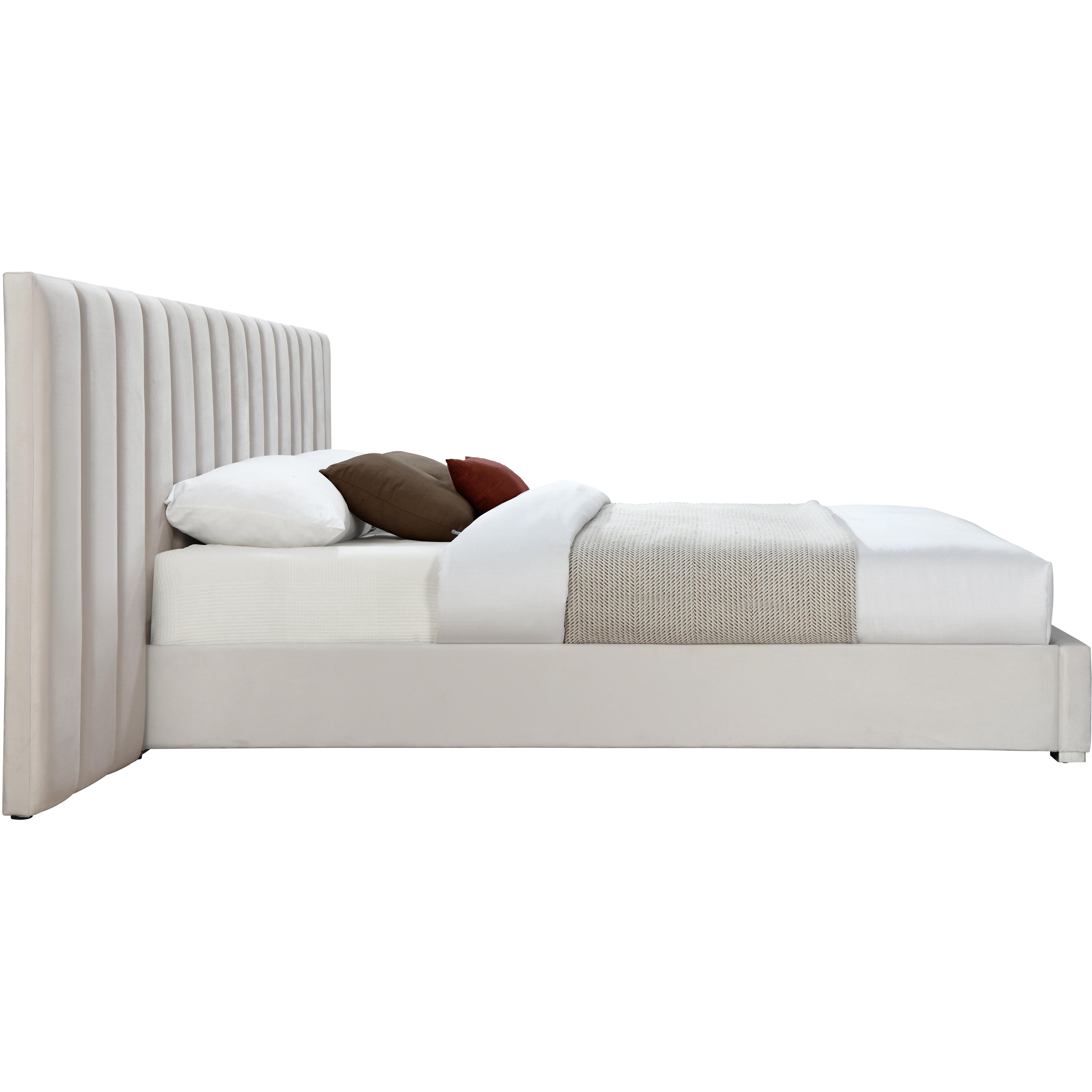 Meridian Pablo Cream Velvet Queen Bed