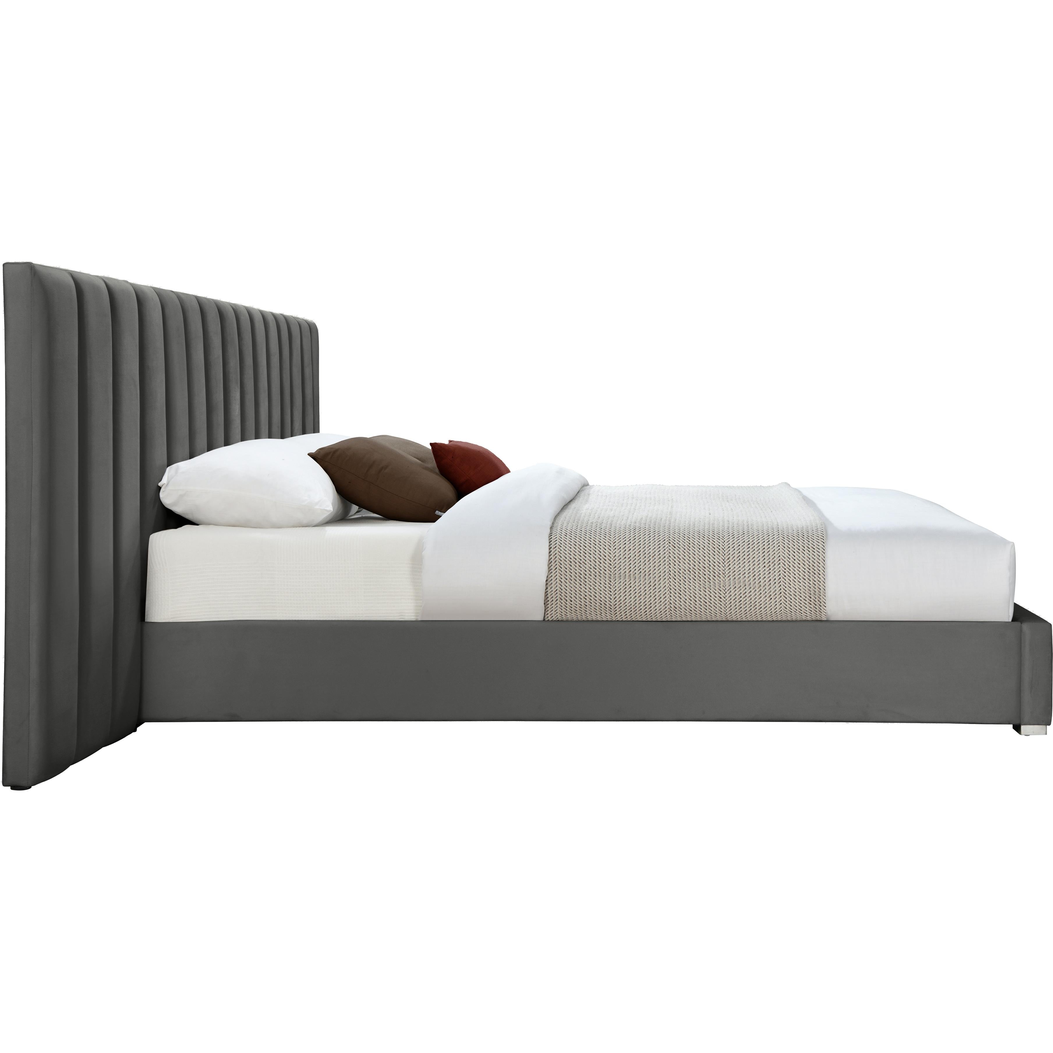Meridian Pablo Grey Velvet King Bed