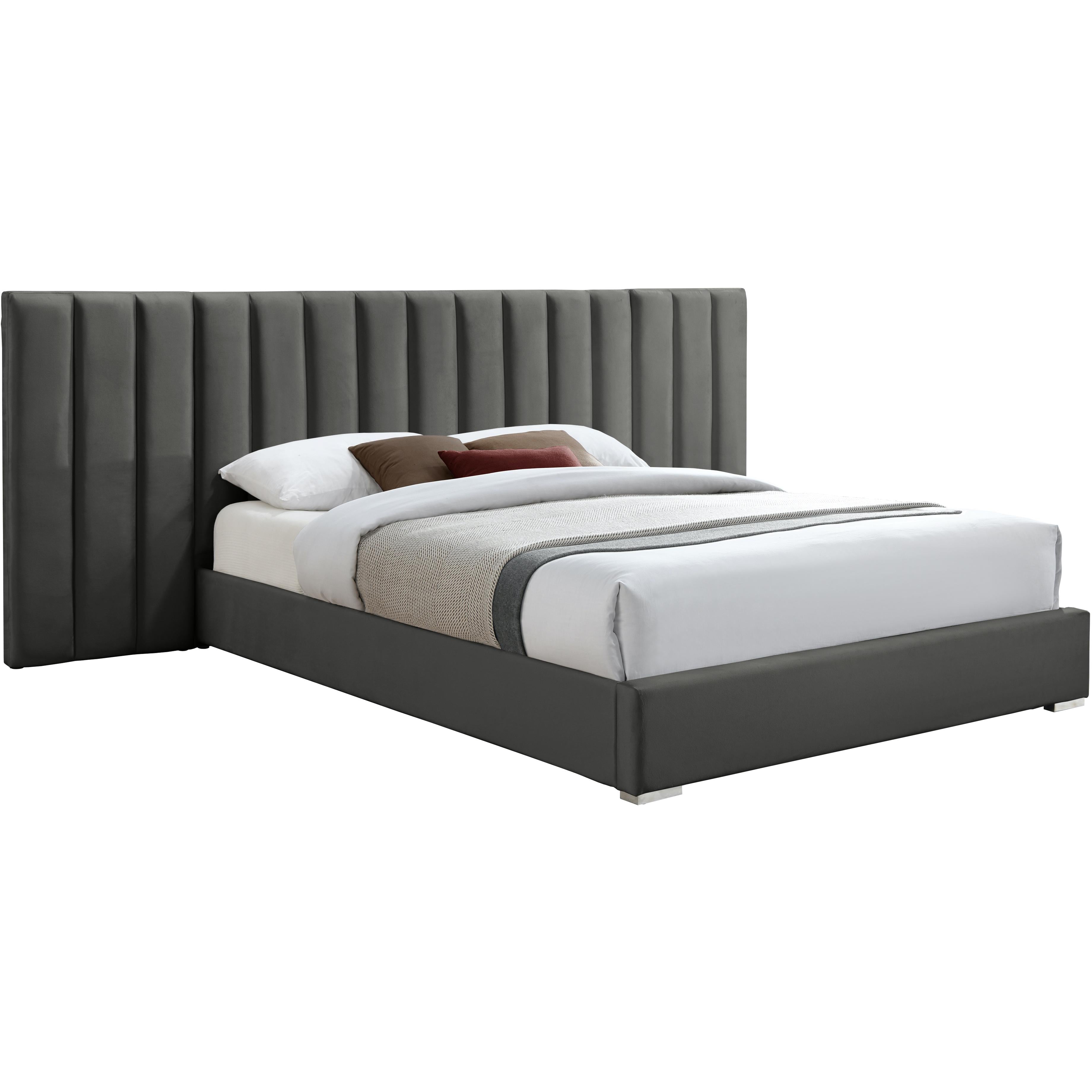 Meridian Pablo Grey Velvet Queen Bed