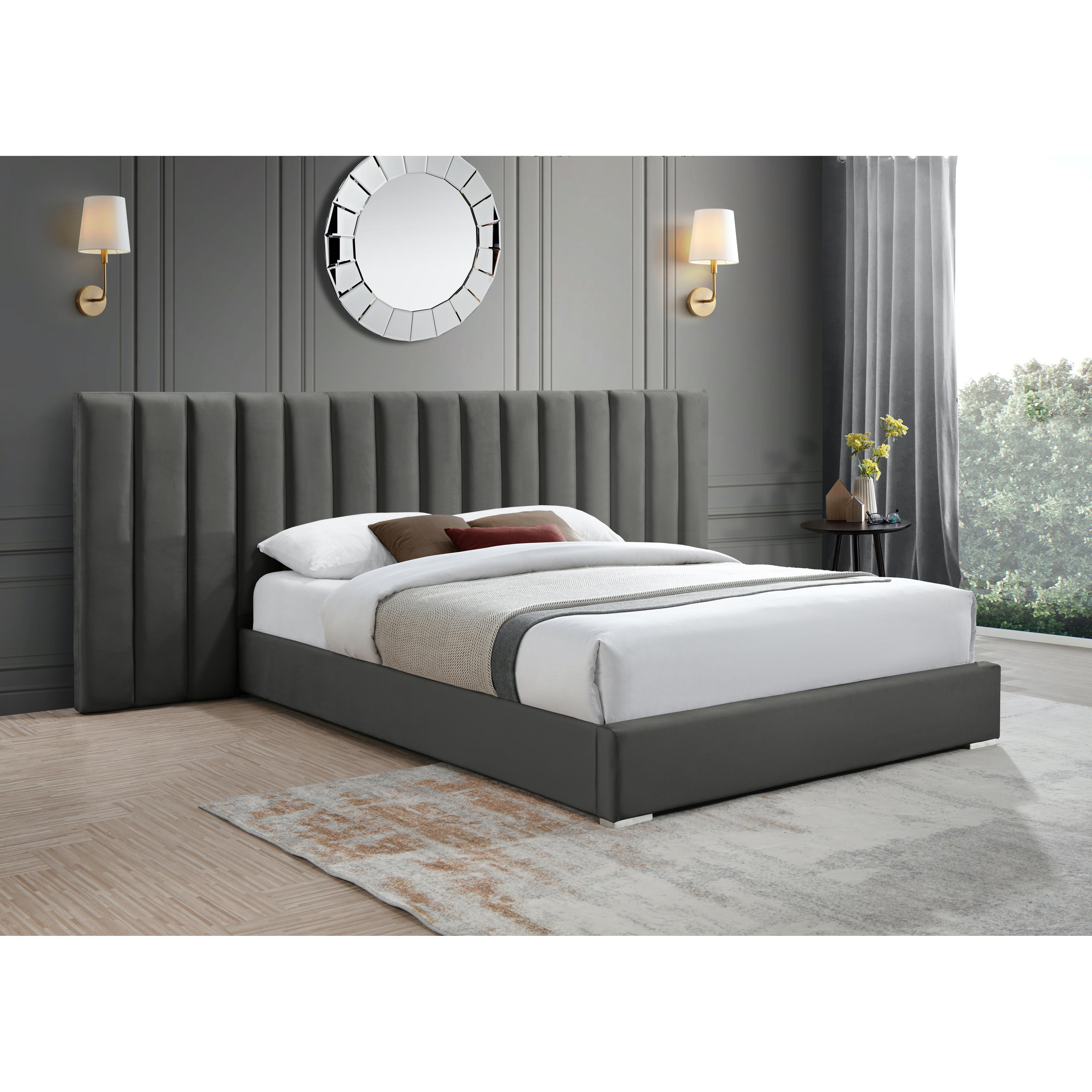 Meridian Pablo Grey Velvet Queen Bed