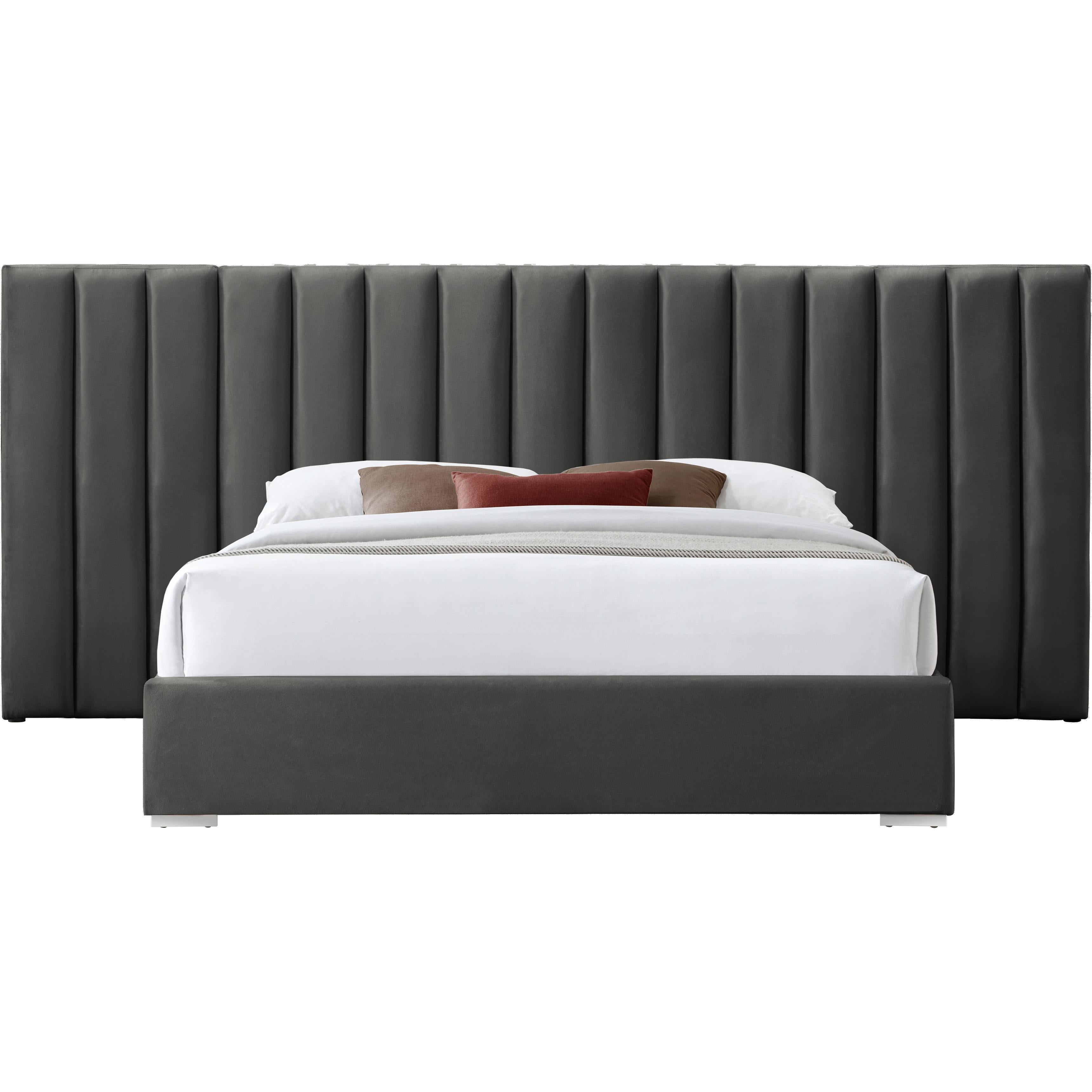 Meridian Pablo Grey Velvet Queen Bed