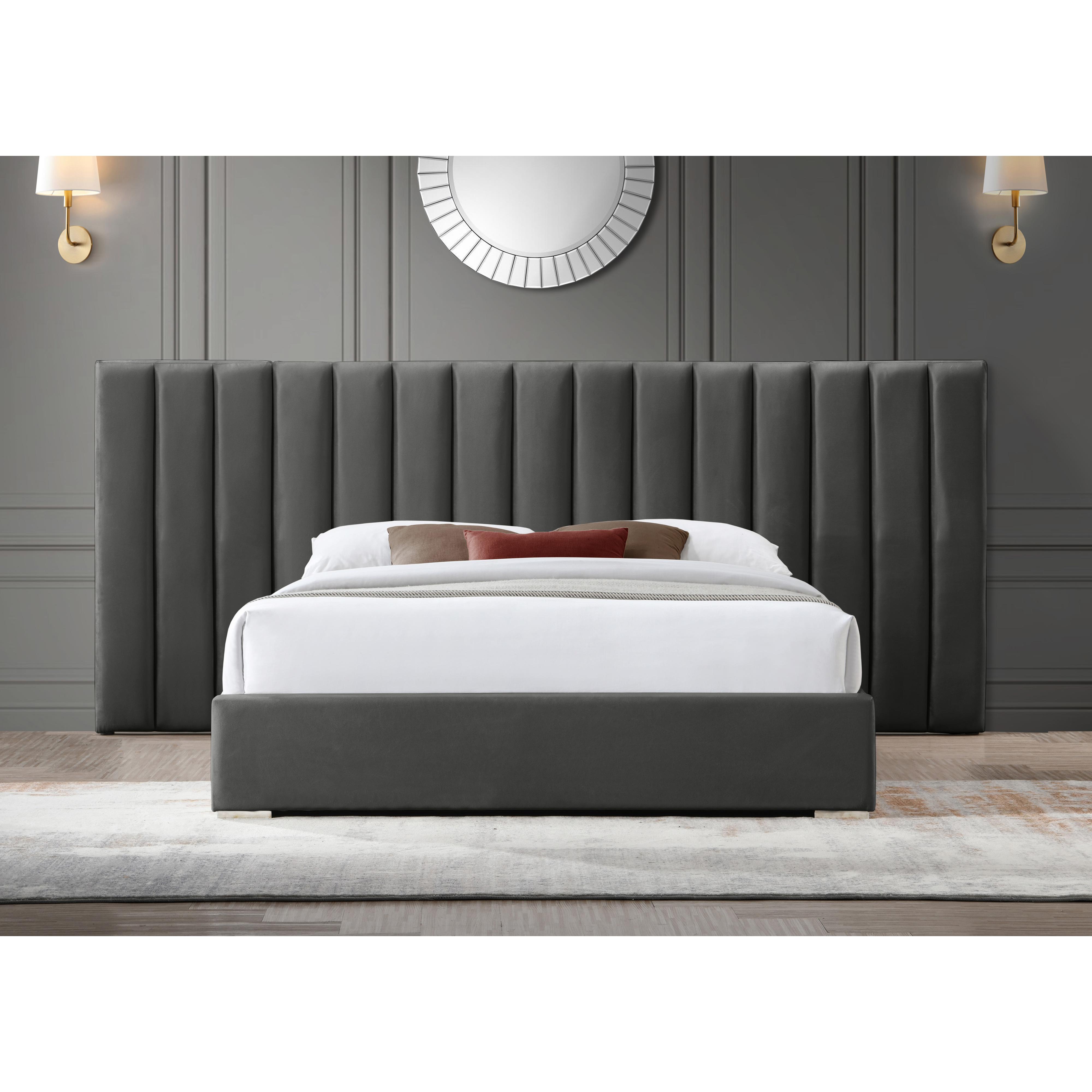 Meridian Pablo Grey Velvet Queen Bed