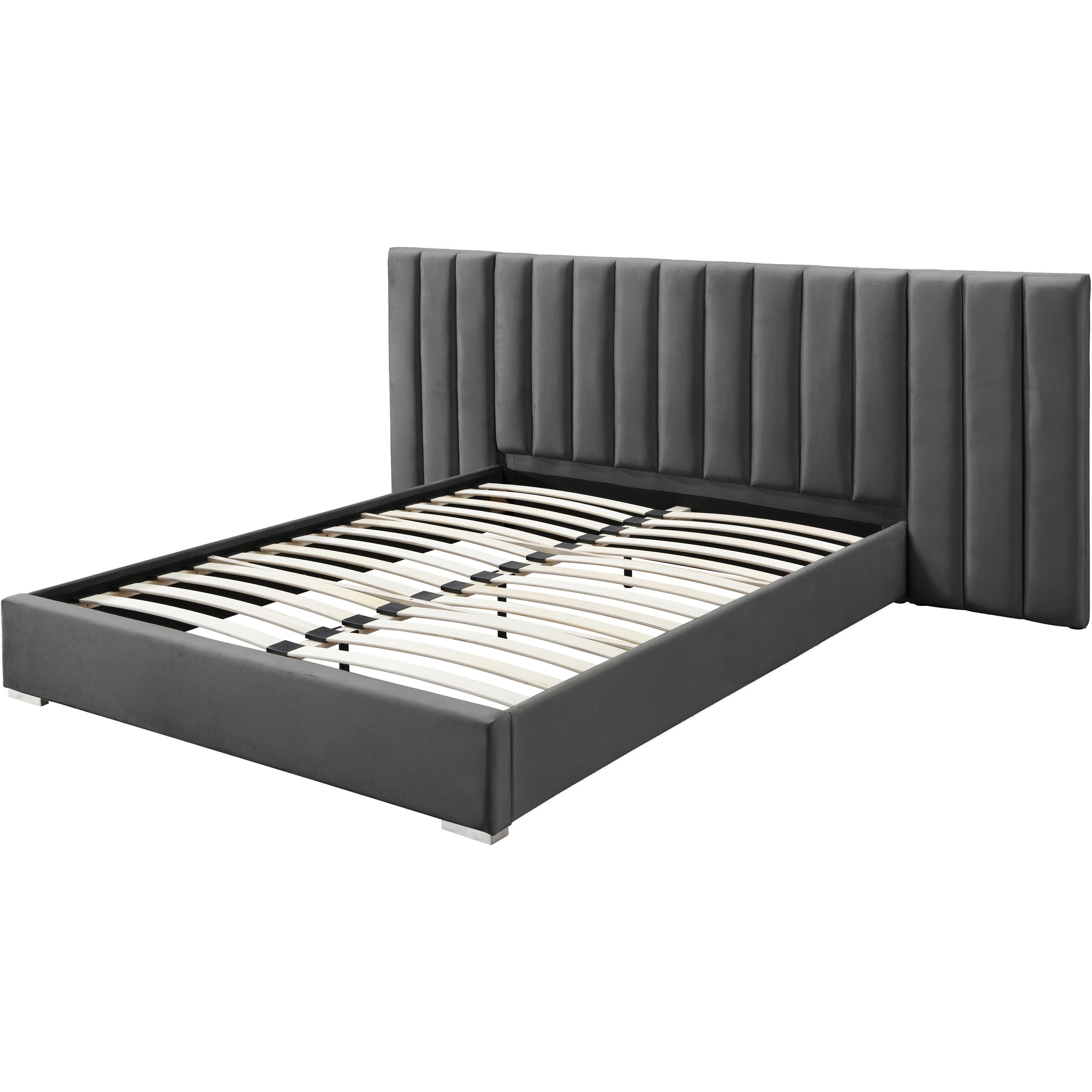 Meridian Pablo Grey Velvet Queen Bed