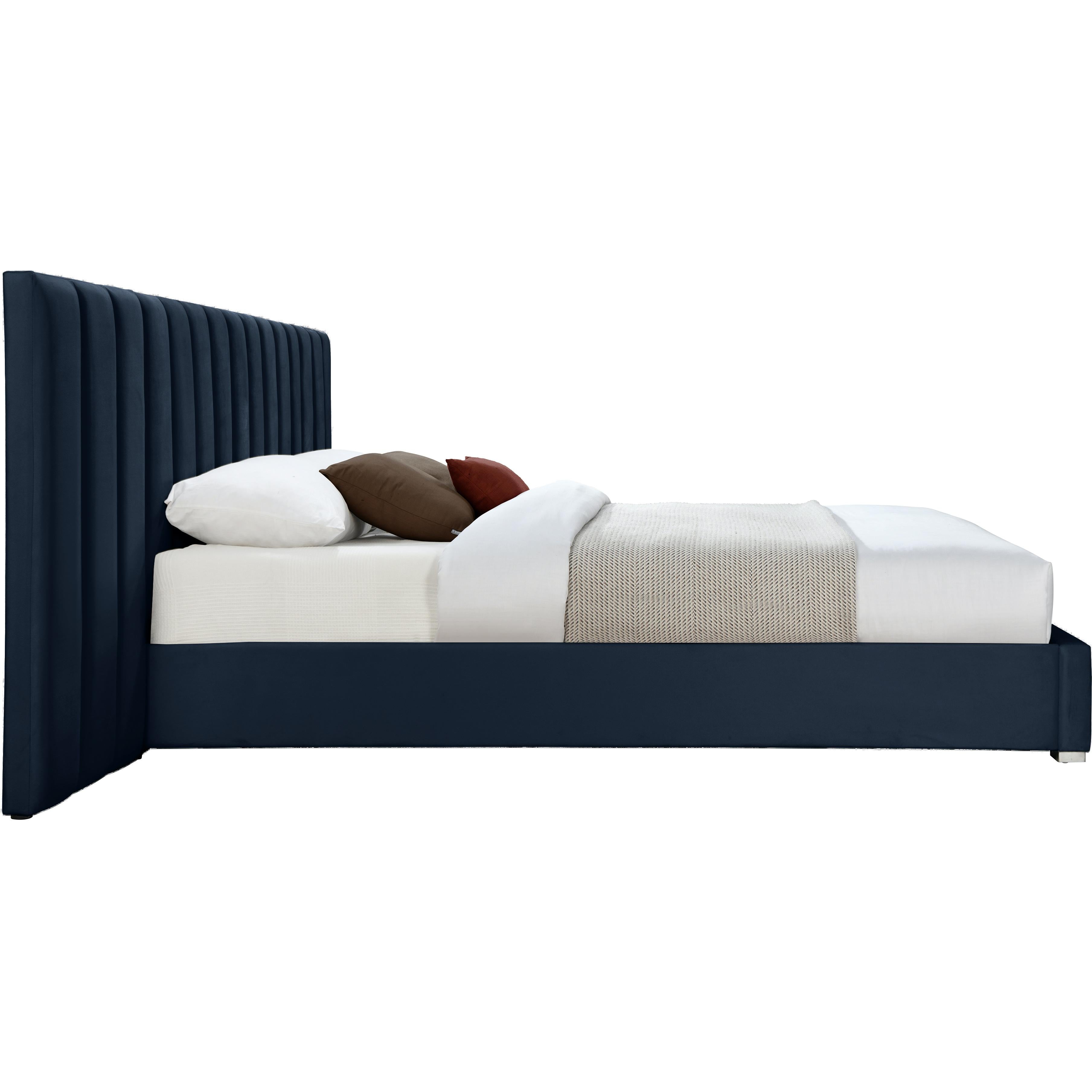 Meridian Pablo Navy Velvet King Bed
