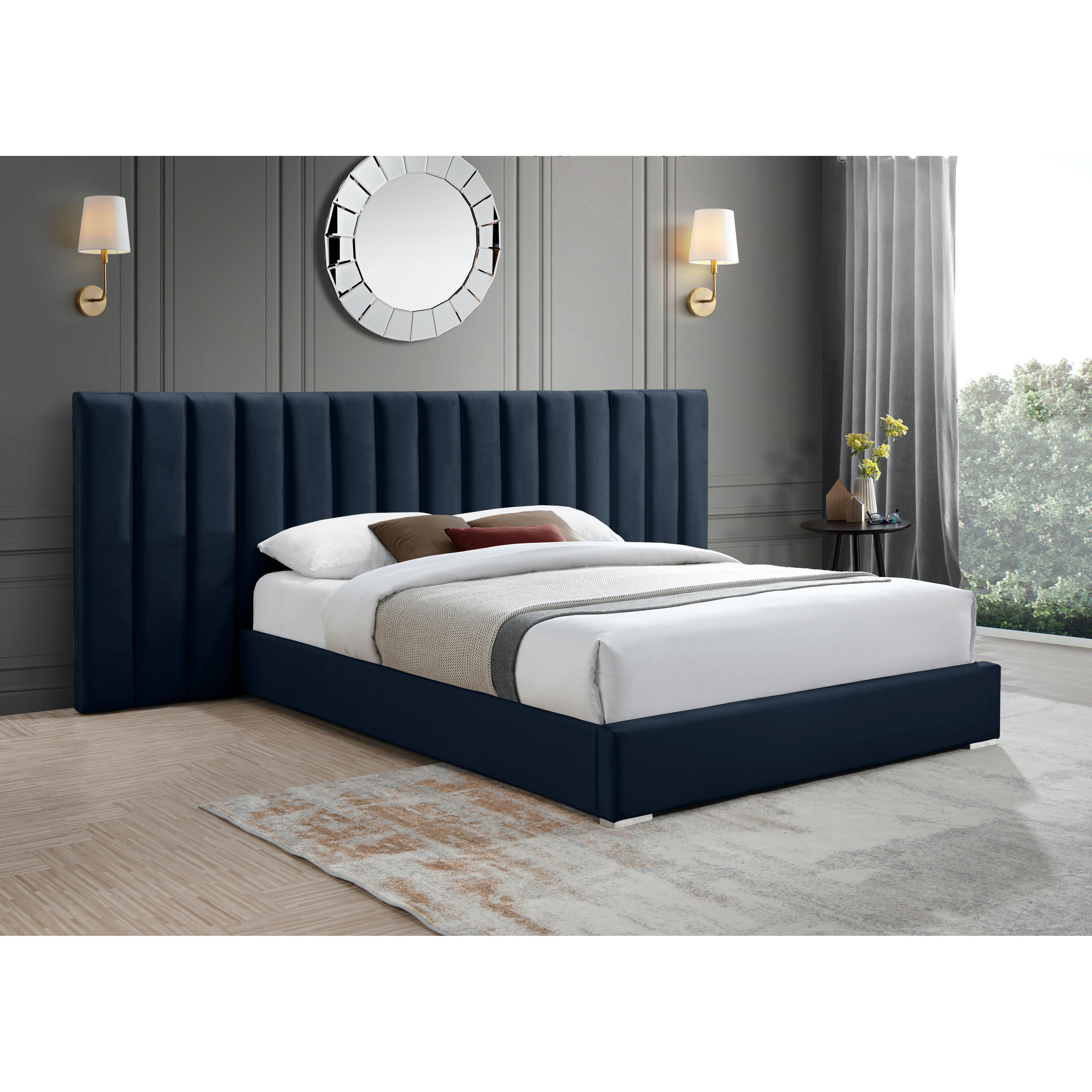 Meridian Pablo Navy Velvet Queen Bed