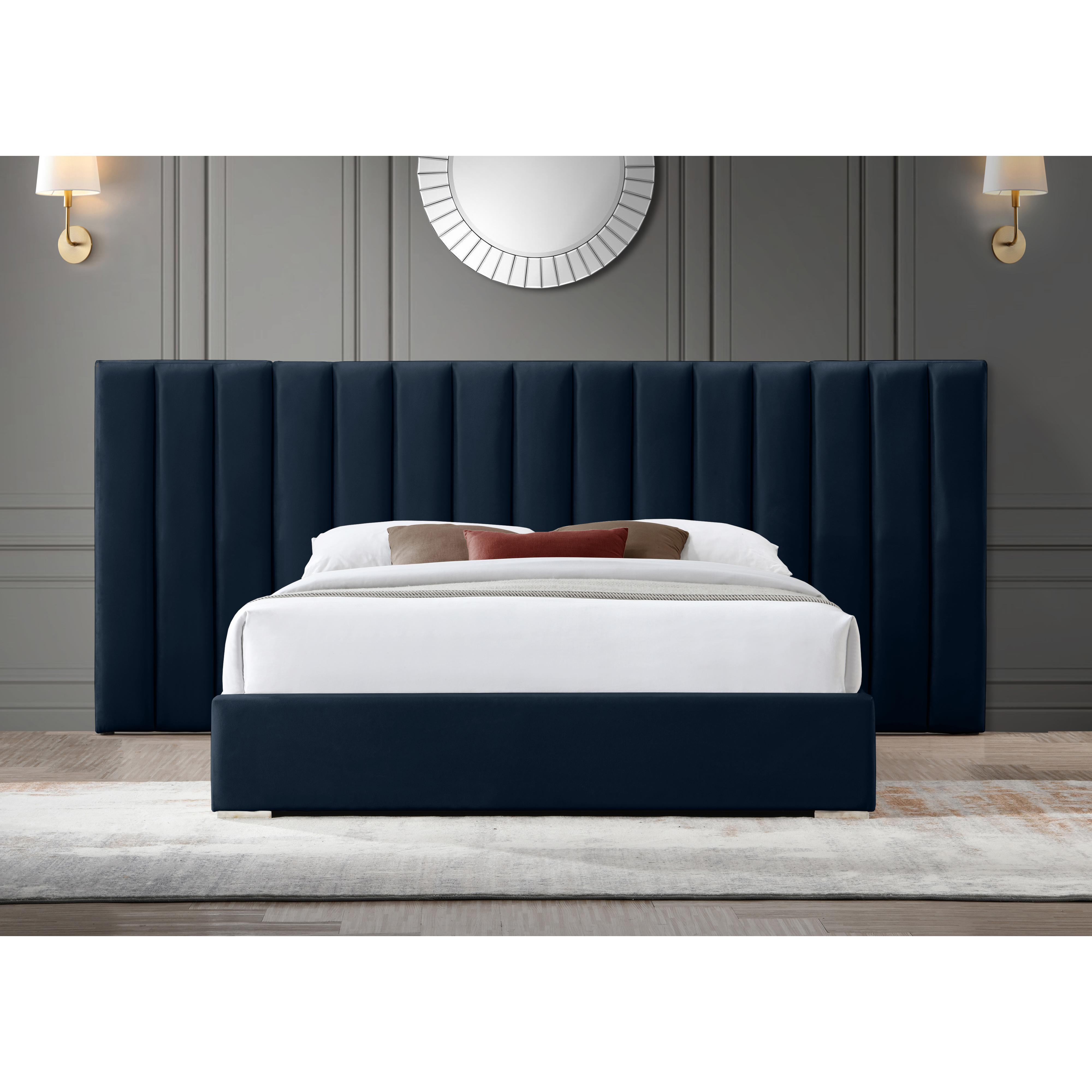 Meridian Pablo Navy Velvet Queen Bed