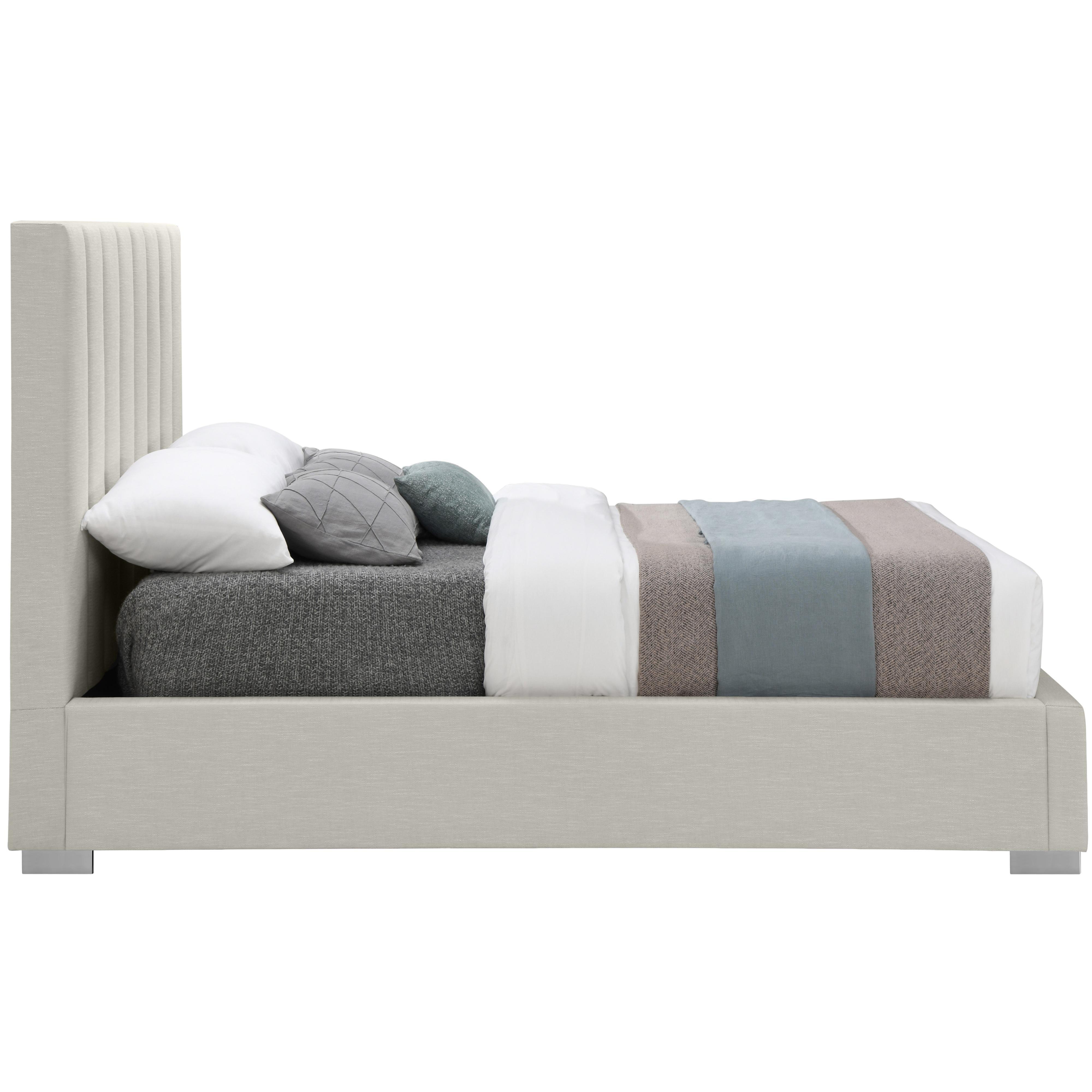 Meridian Pierce Beige Linen Textured Fabric Full Bed