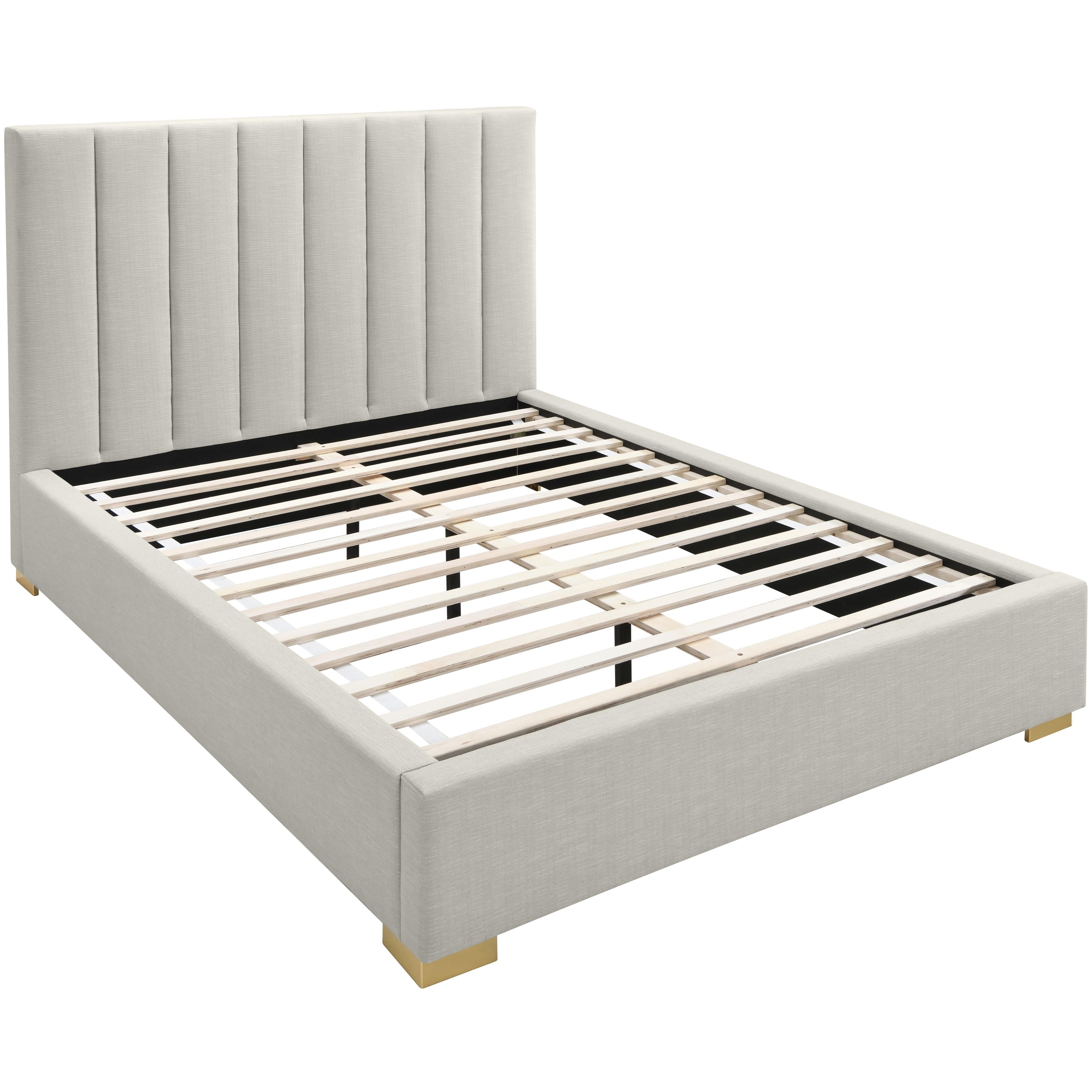 Meridian Pierce Beige Linen Textured Fabric Full Bed
