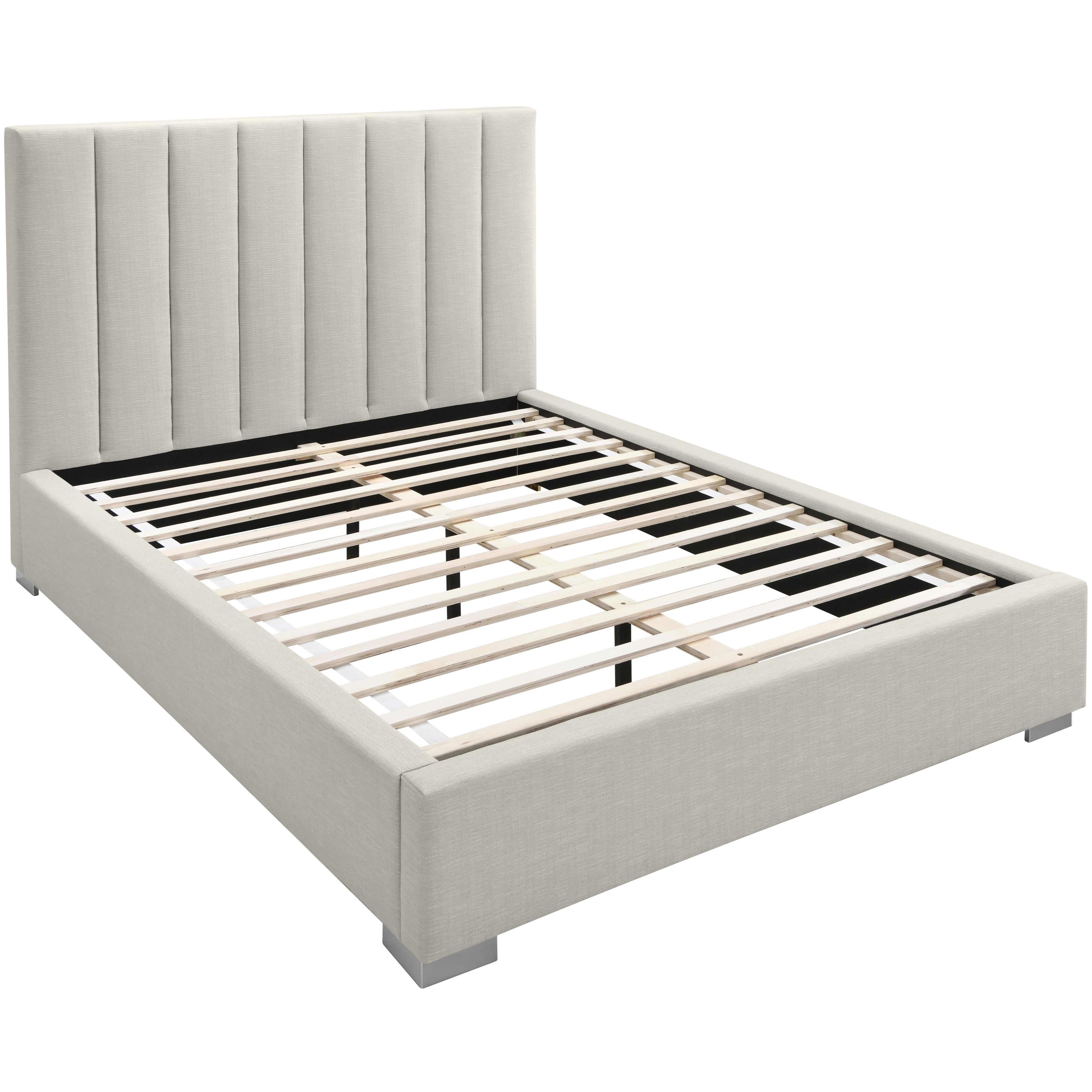 Meridian Pierce Beige Linen Textured Fabric Full Bed