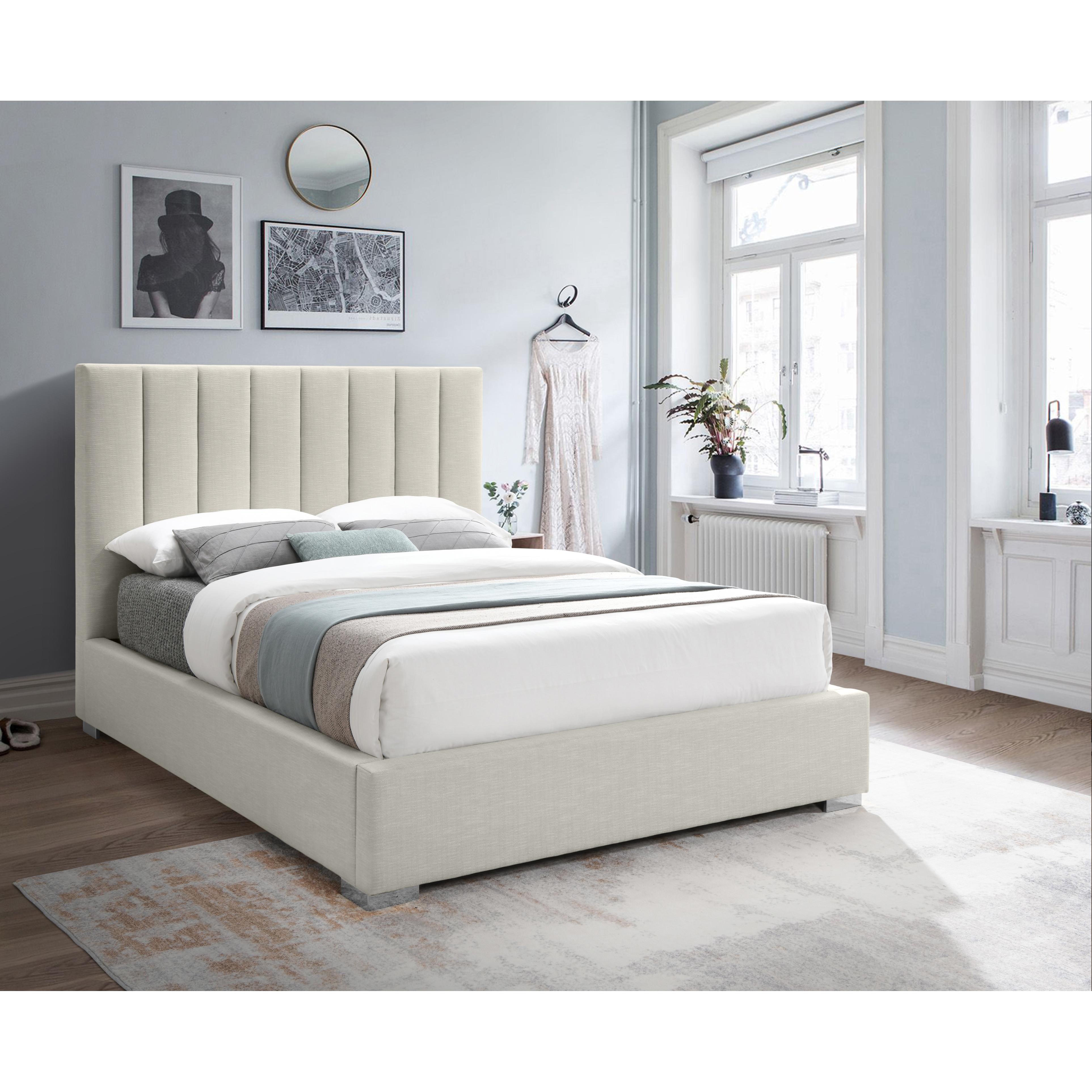 Meridian Pierce Beige Linen Textured Fabric Full Bed