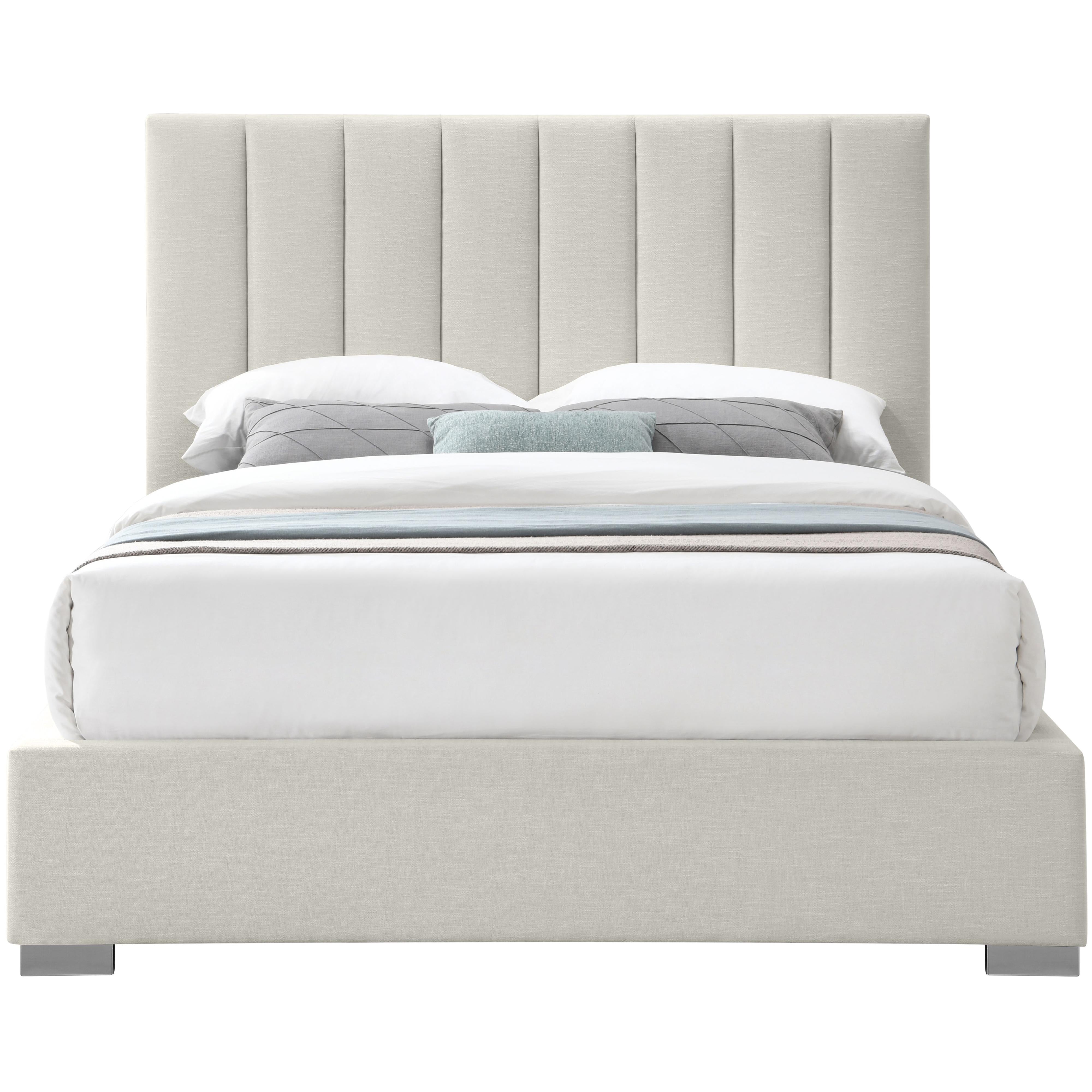Meridian Pierce Beige Linen Textured Fabric Full Bed