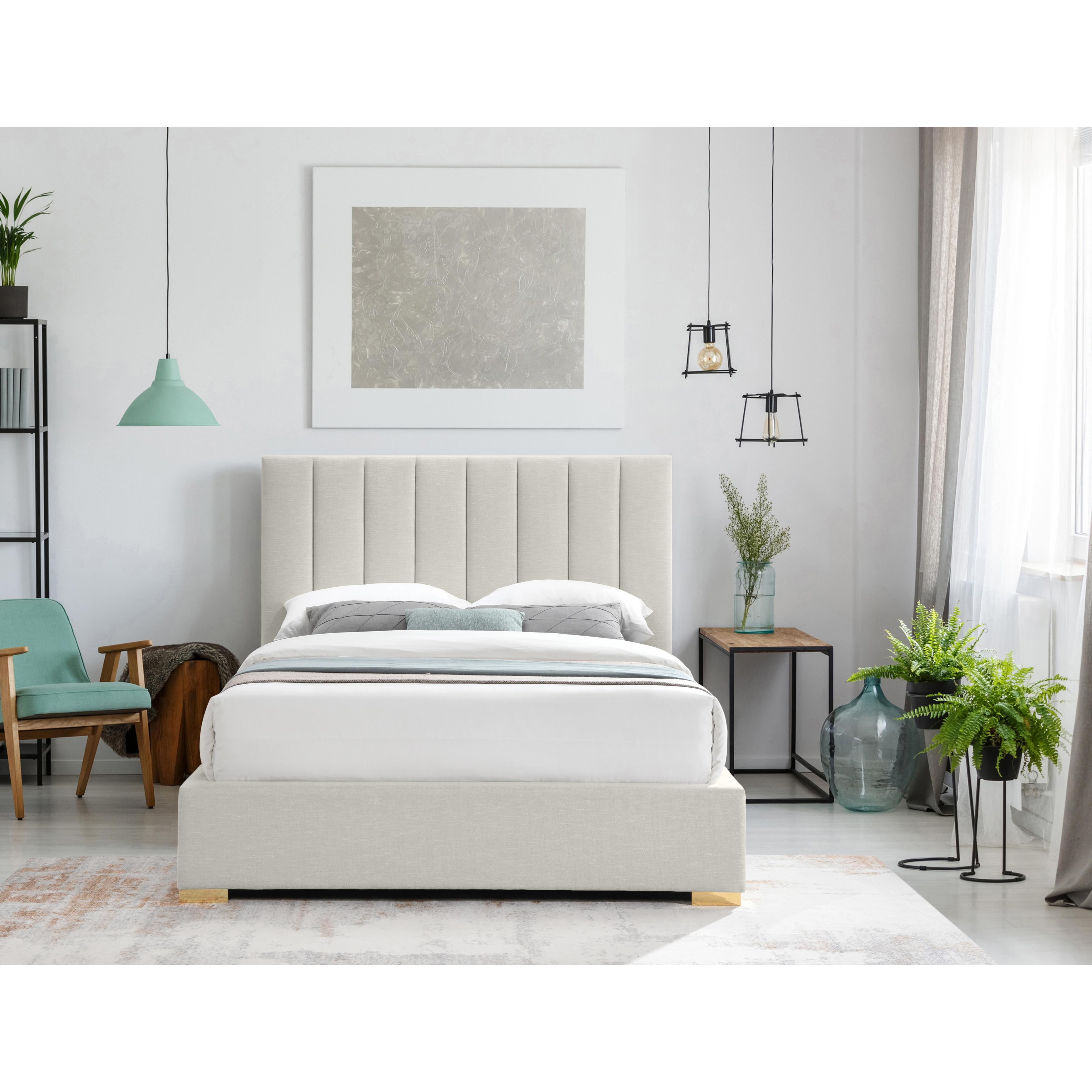 Meridian Pierce Beige Linen Textured Fabric Full Bed